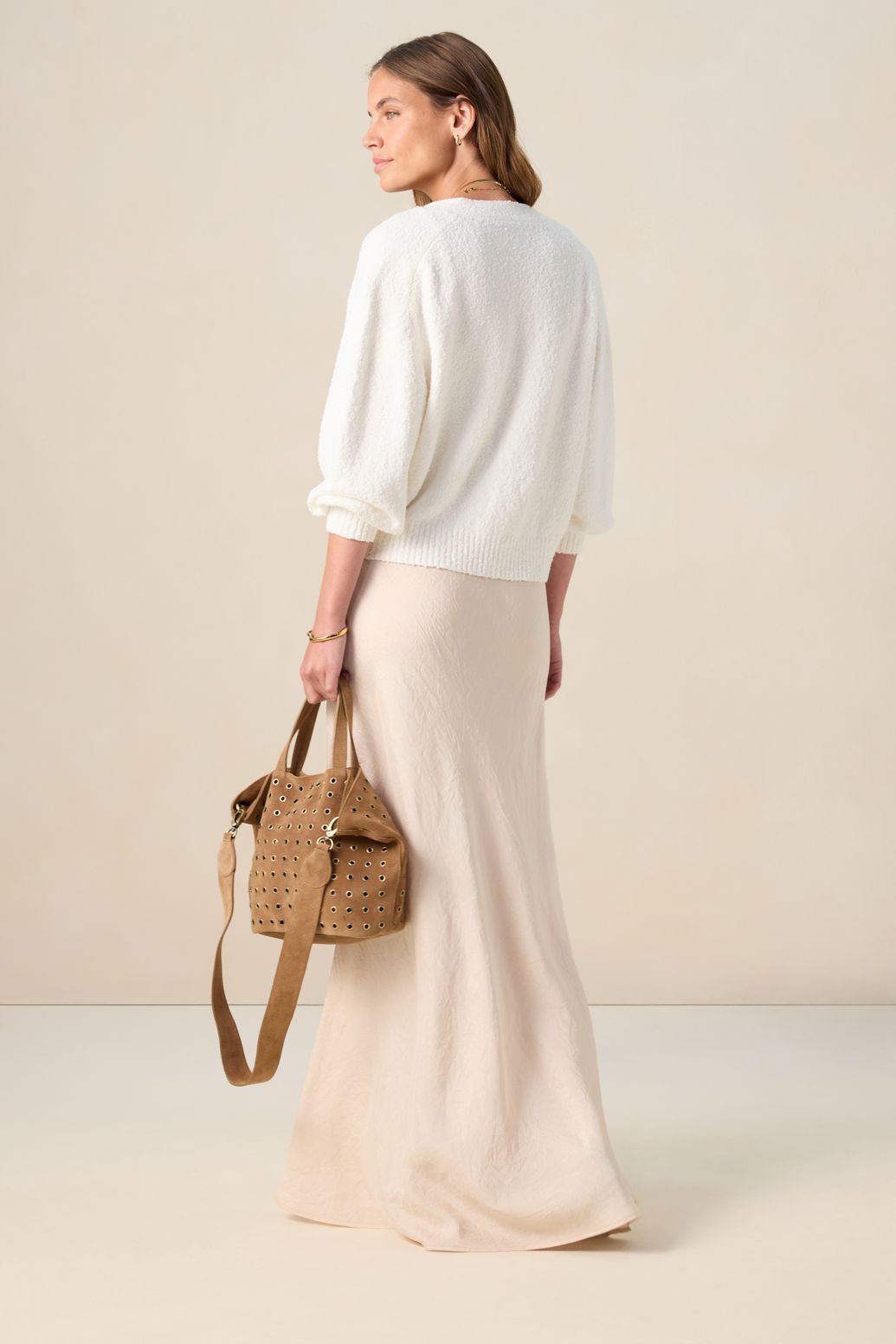 Bouclé-Strickjacke - weiß