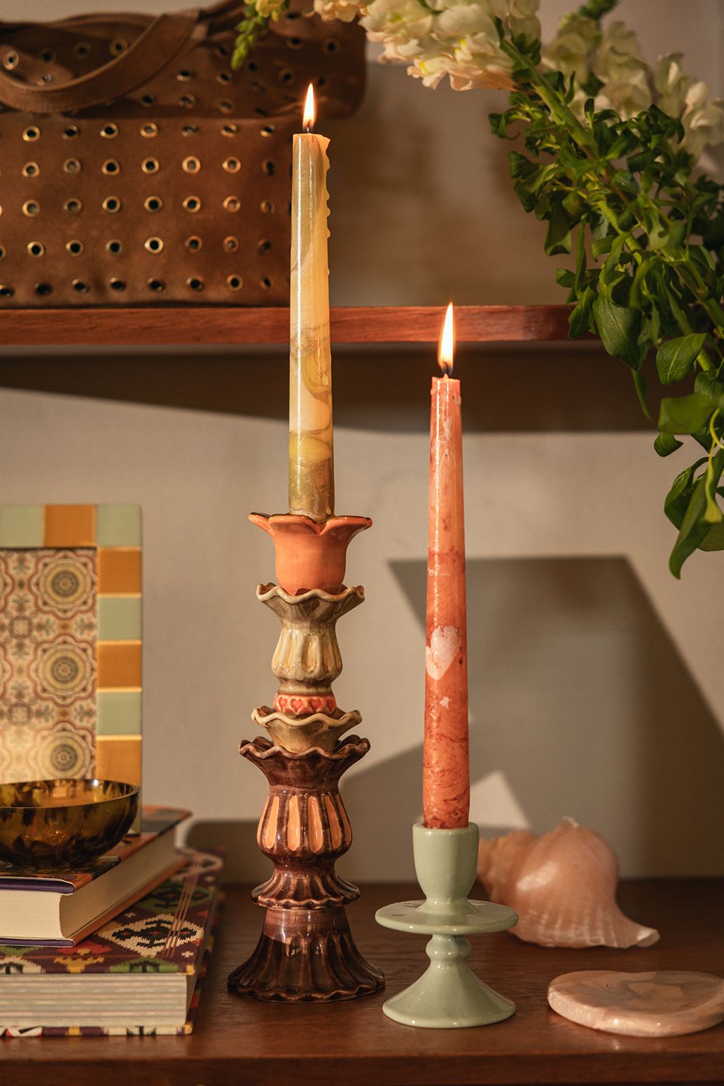 Bruine ruffle kandelaar