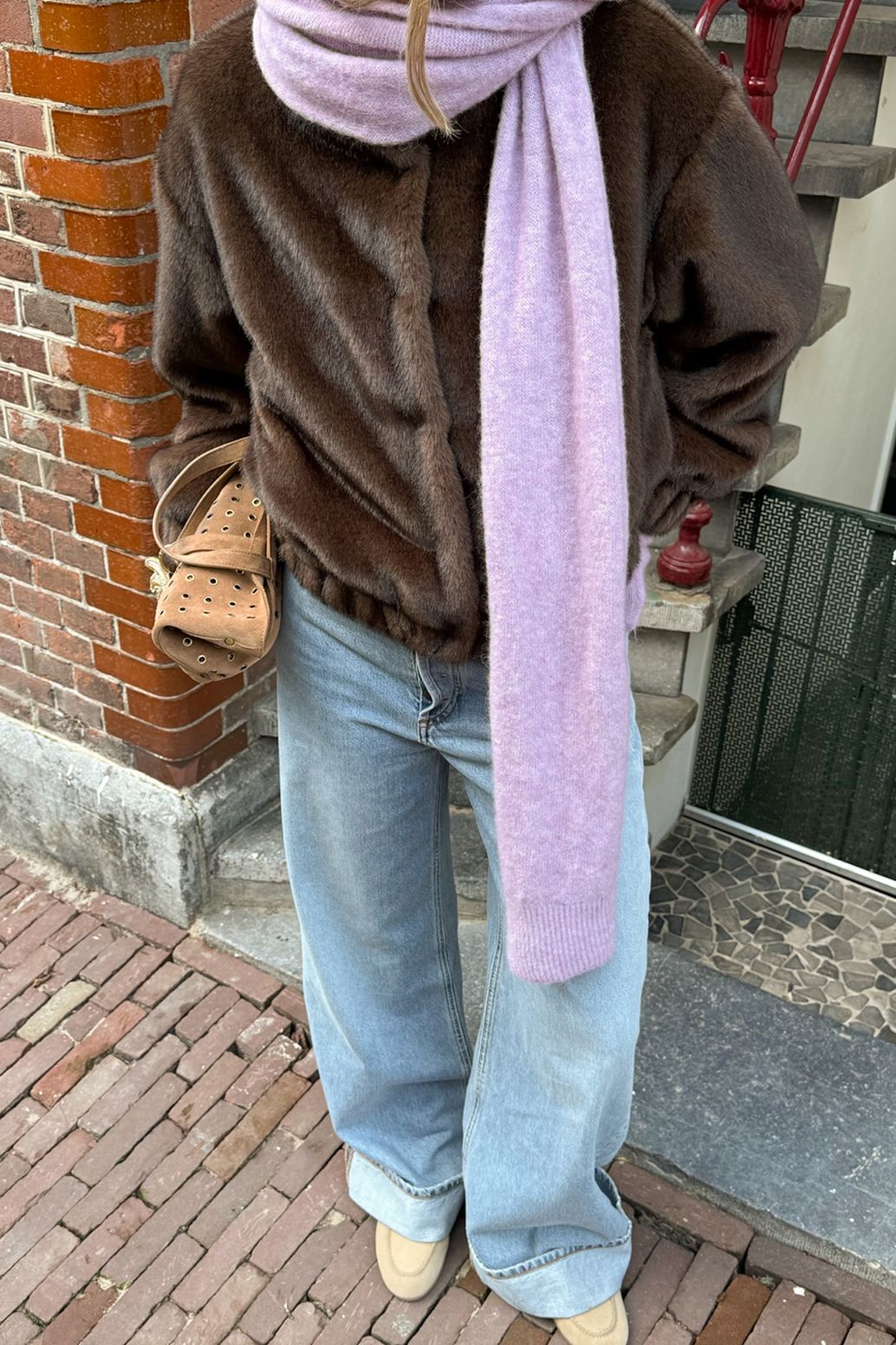Donkerbruine faux fur jas