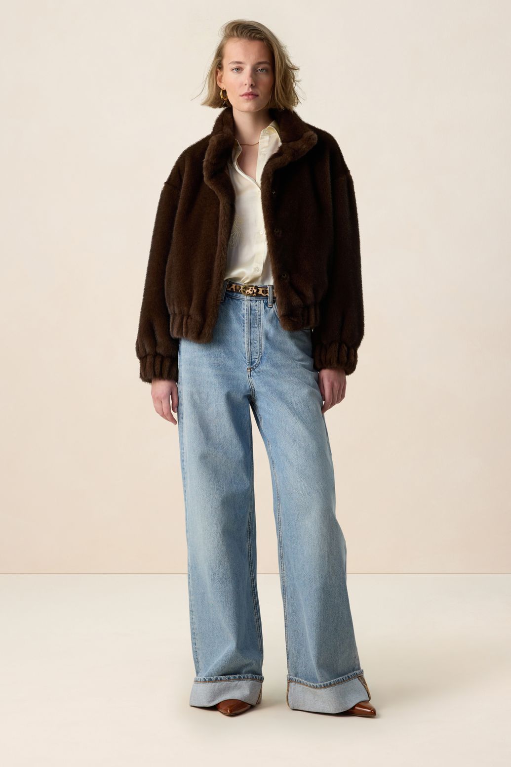 Donkerbruine faux fur jas