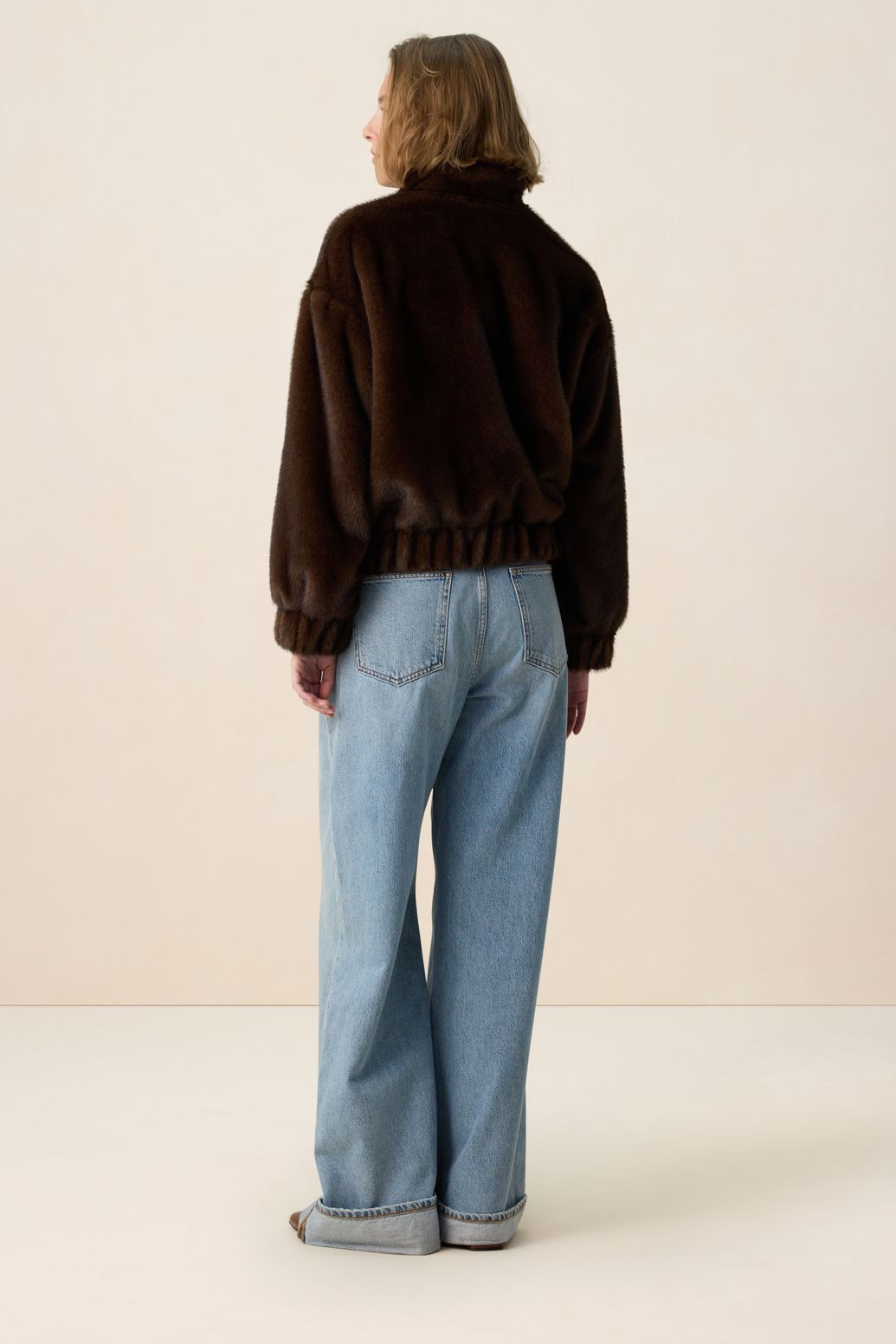 Donkerbruine faux fur jas