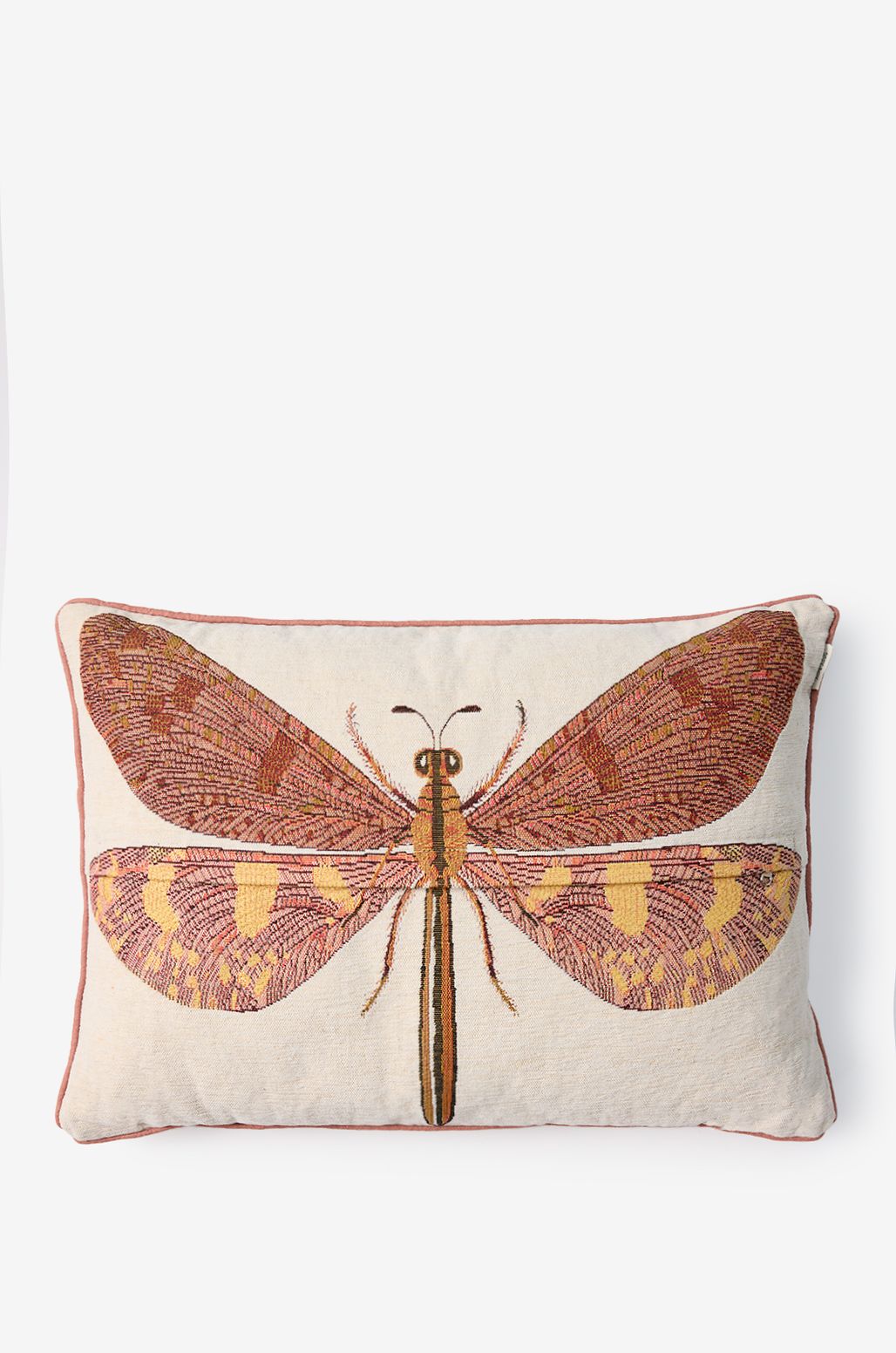 Coussin jacquard avec libellule - beige