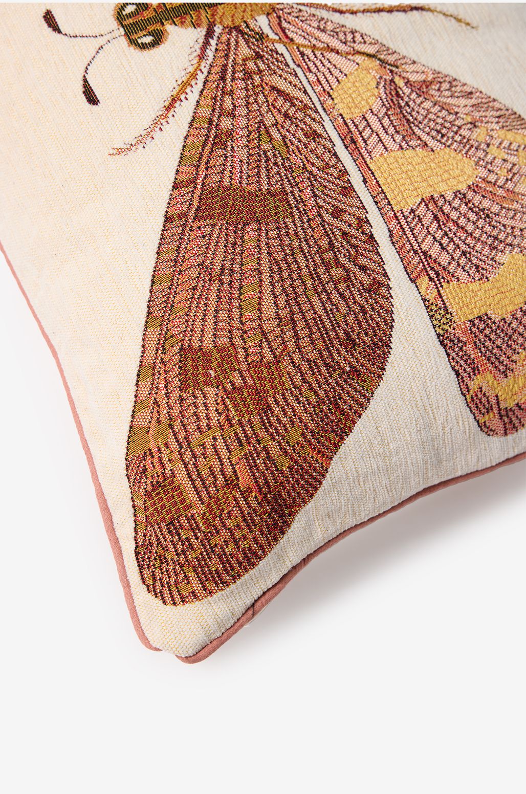 Coussin jacquard avec libellule - beige