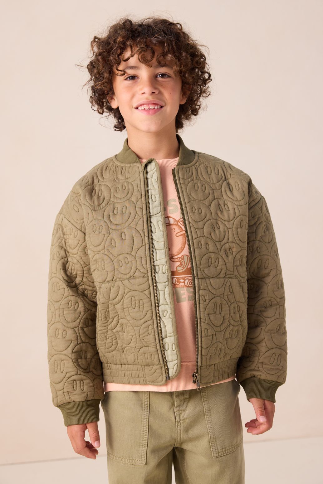 Veste bomber avec smileys - vert foncé