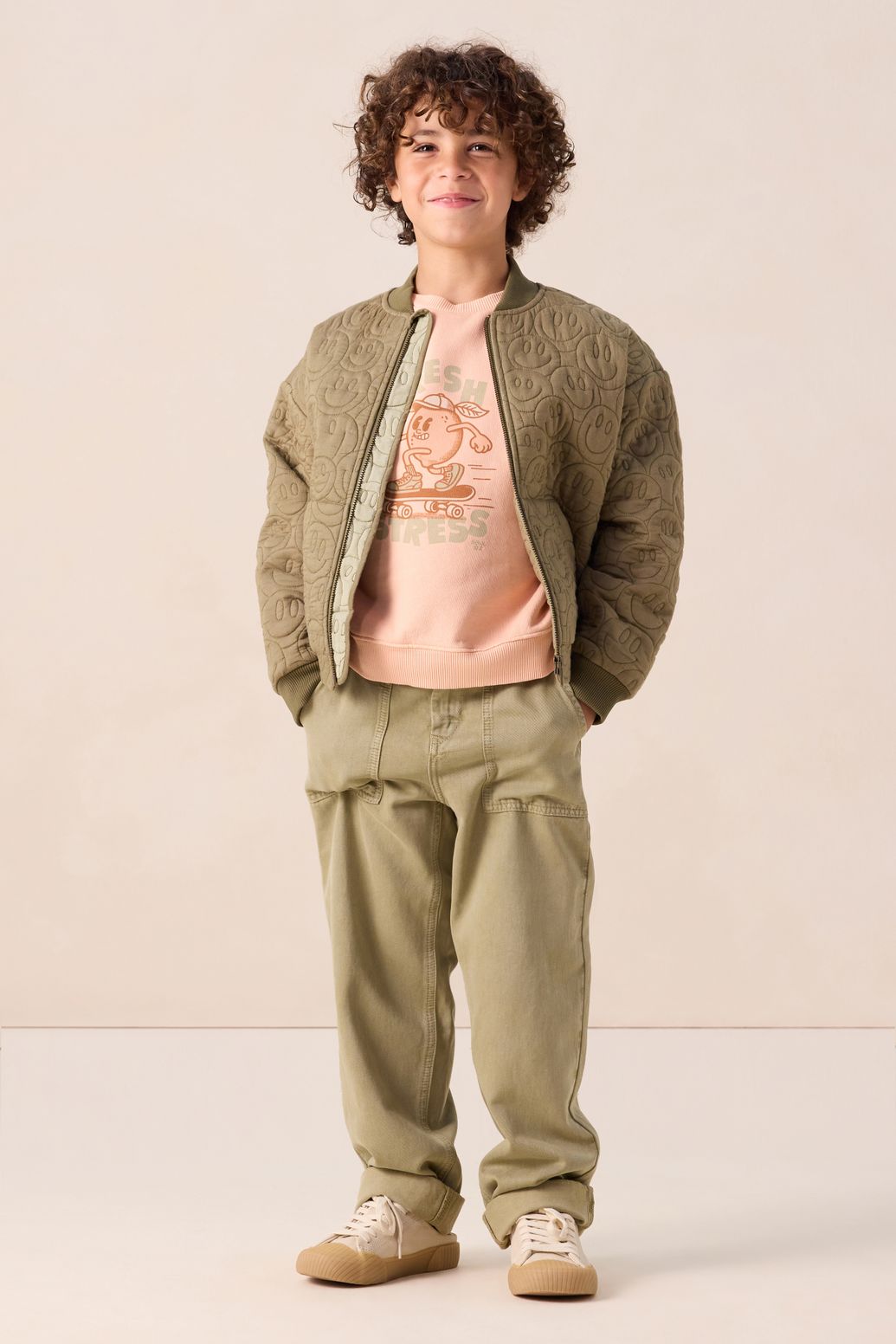 Veste bomber avec smileys - vert foncé