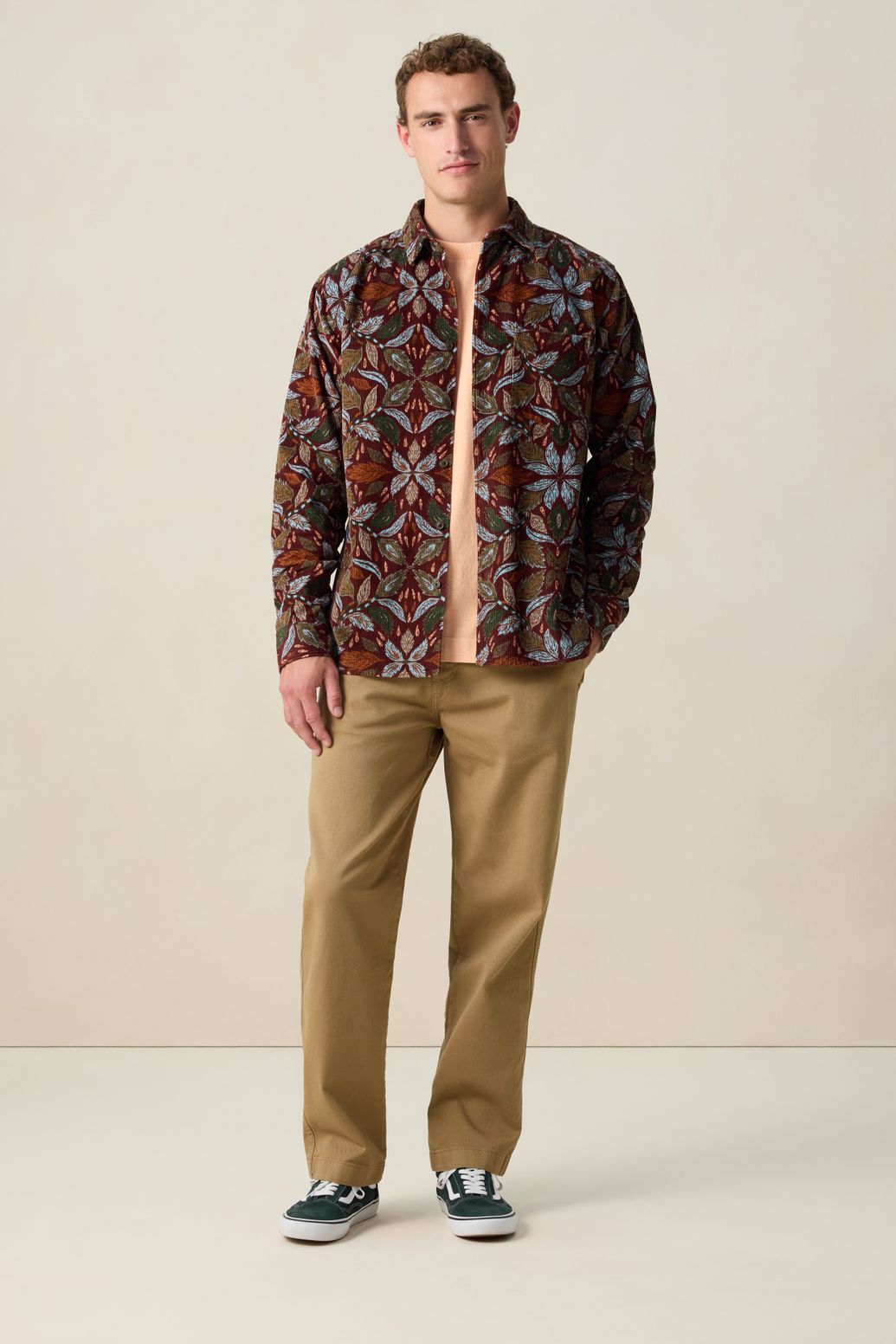 Bruine corduroy overhemd met print