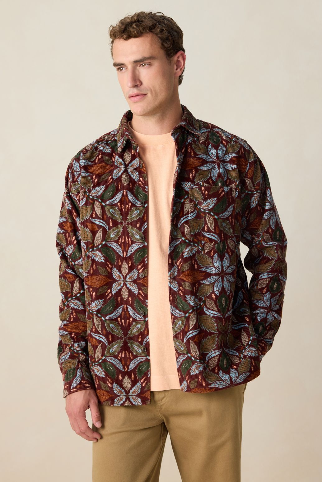 Bruine corduroy overhemd met print