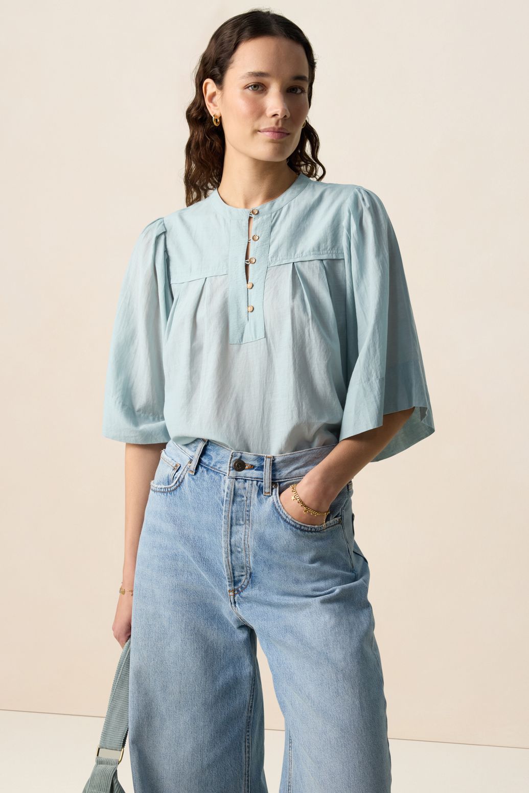 Blouse avec manches bouffantes - bleu