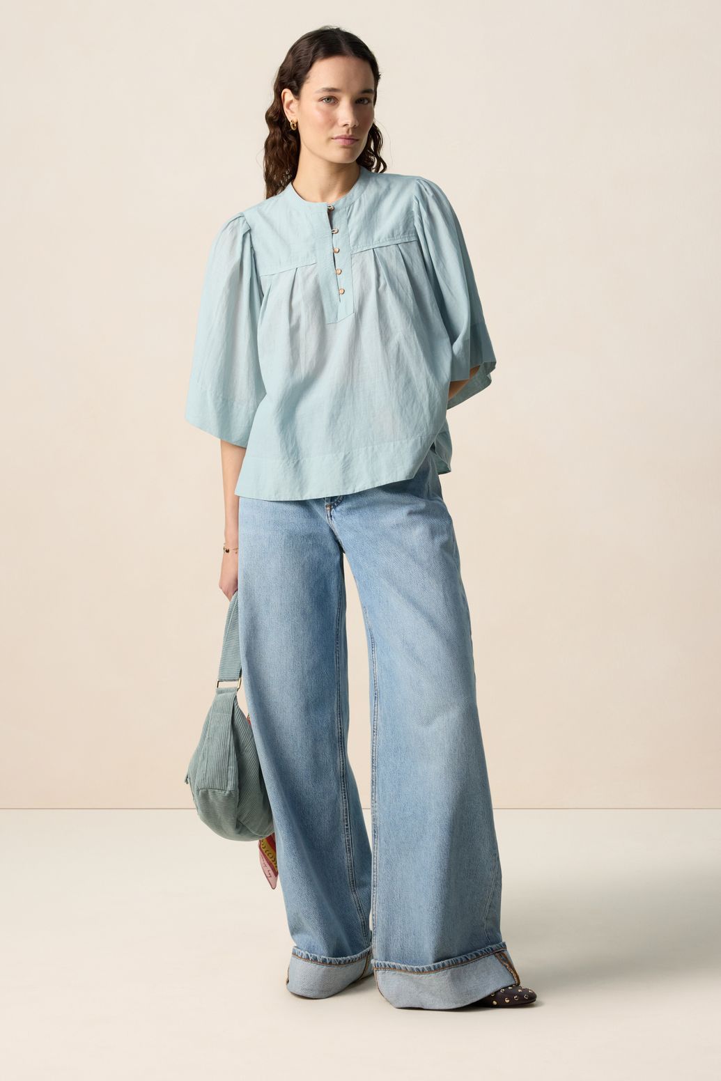 Blouse avec manches bouffantes - bleu