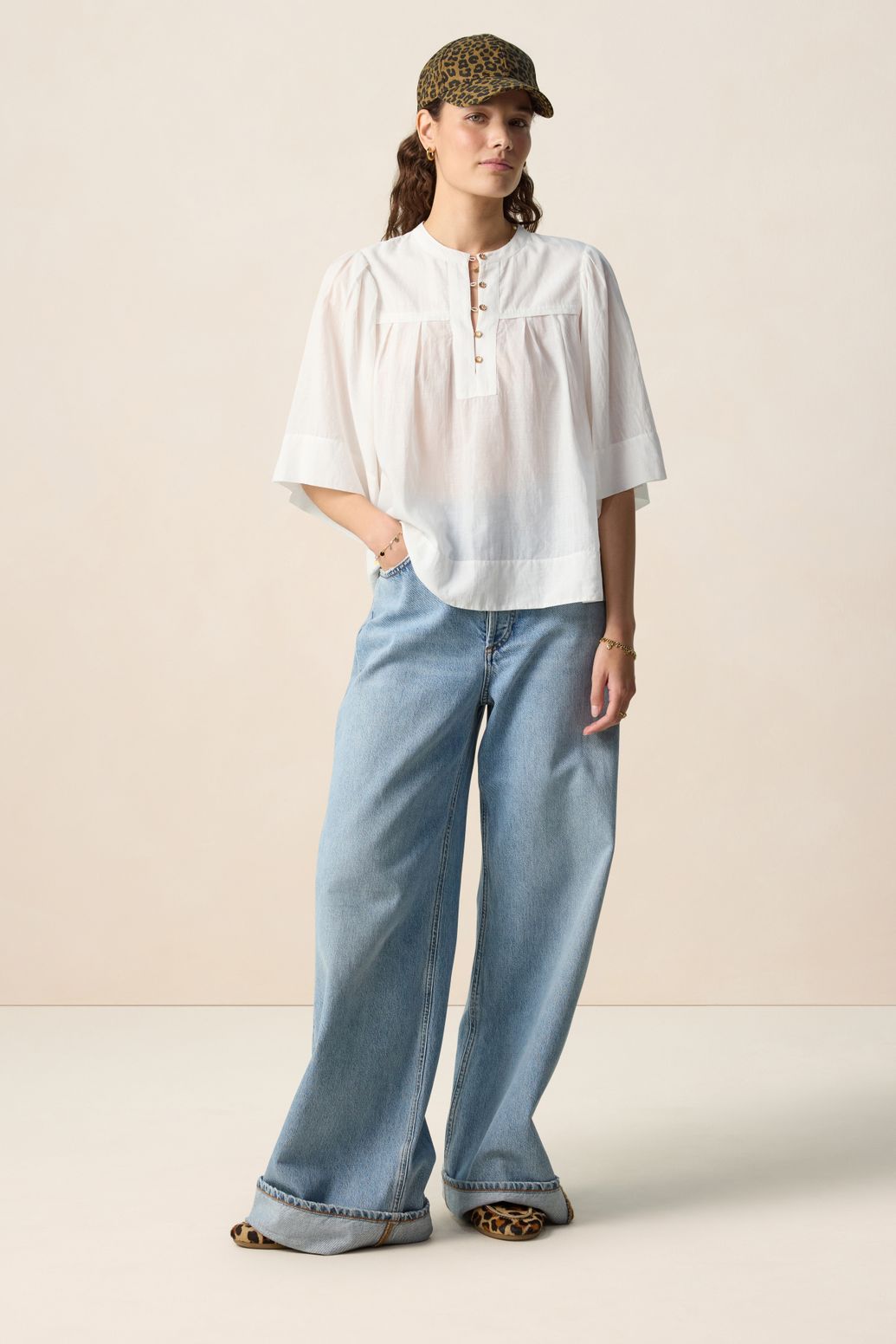 Blouse avec manches bouffantes - blanc