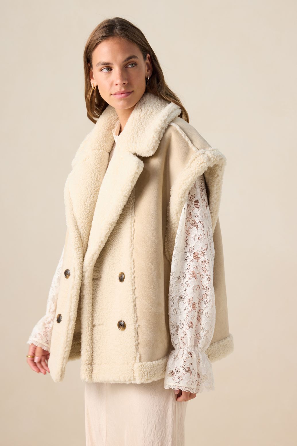 Witte faux lammy reversible bodywarmer