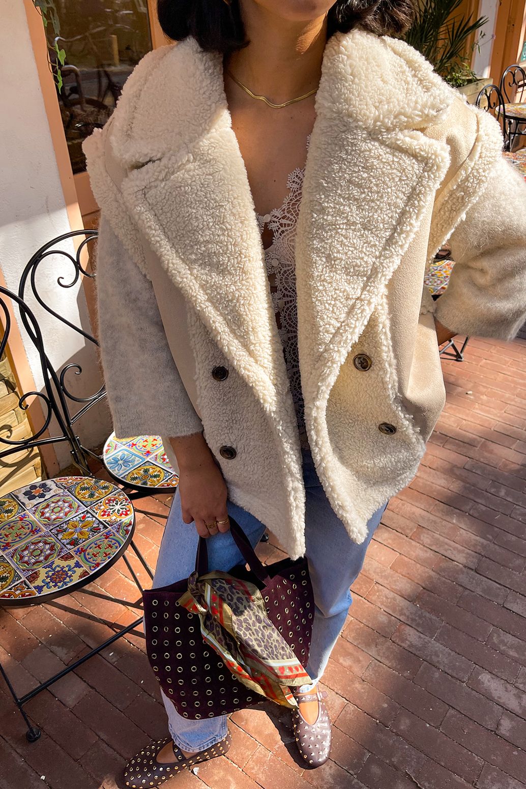 Witte faux lammy reversible bodywarmer