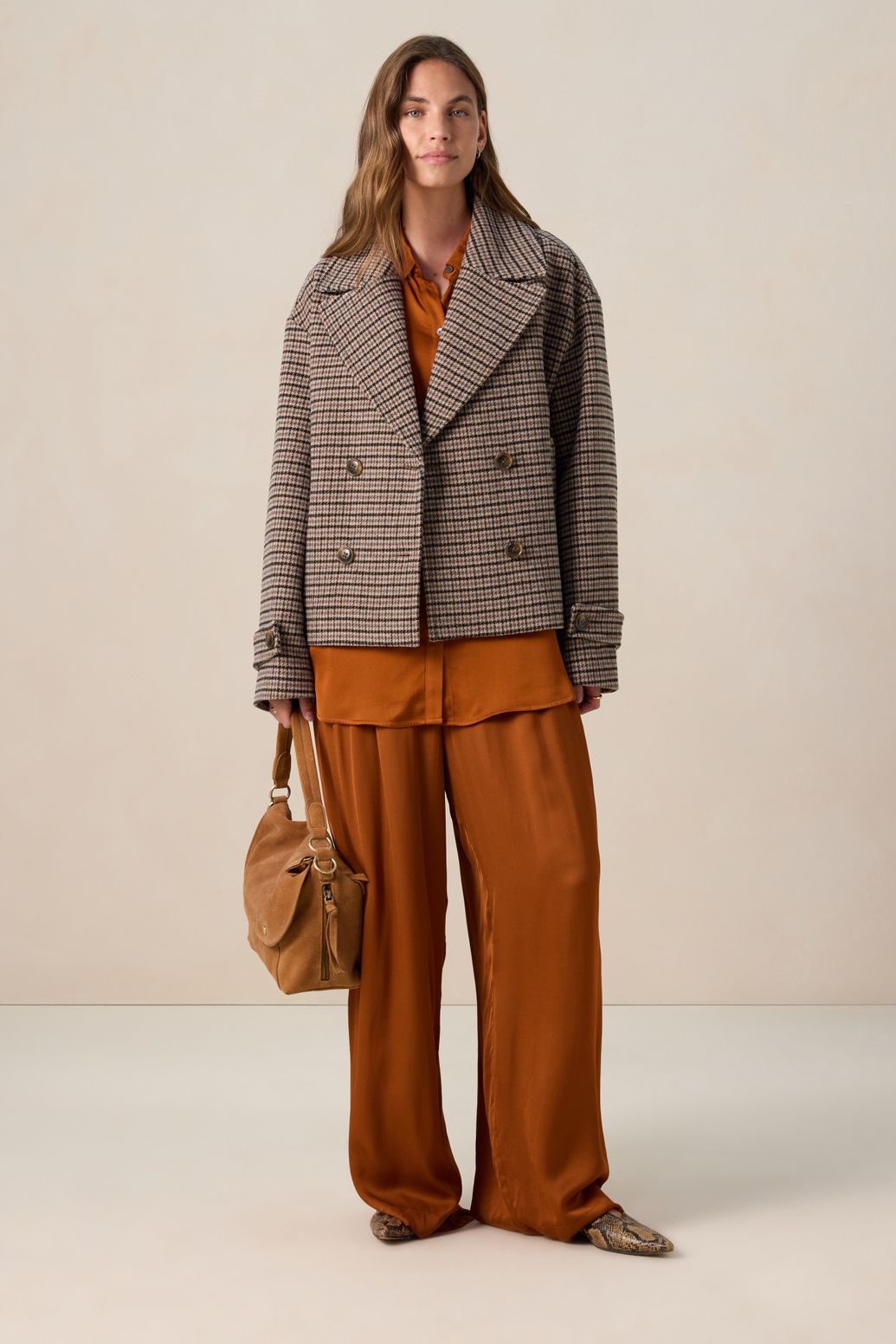 Bruine wollen geruite jas