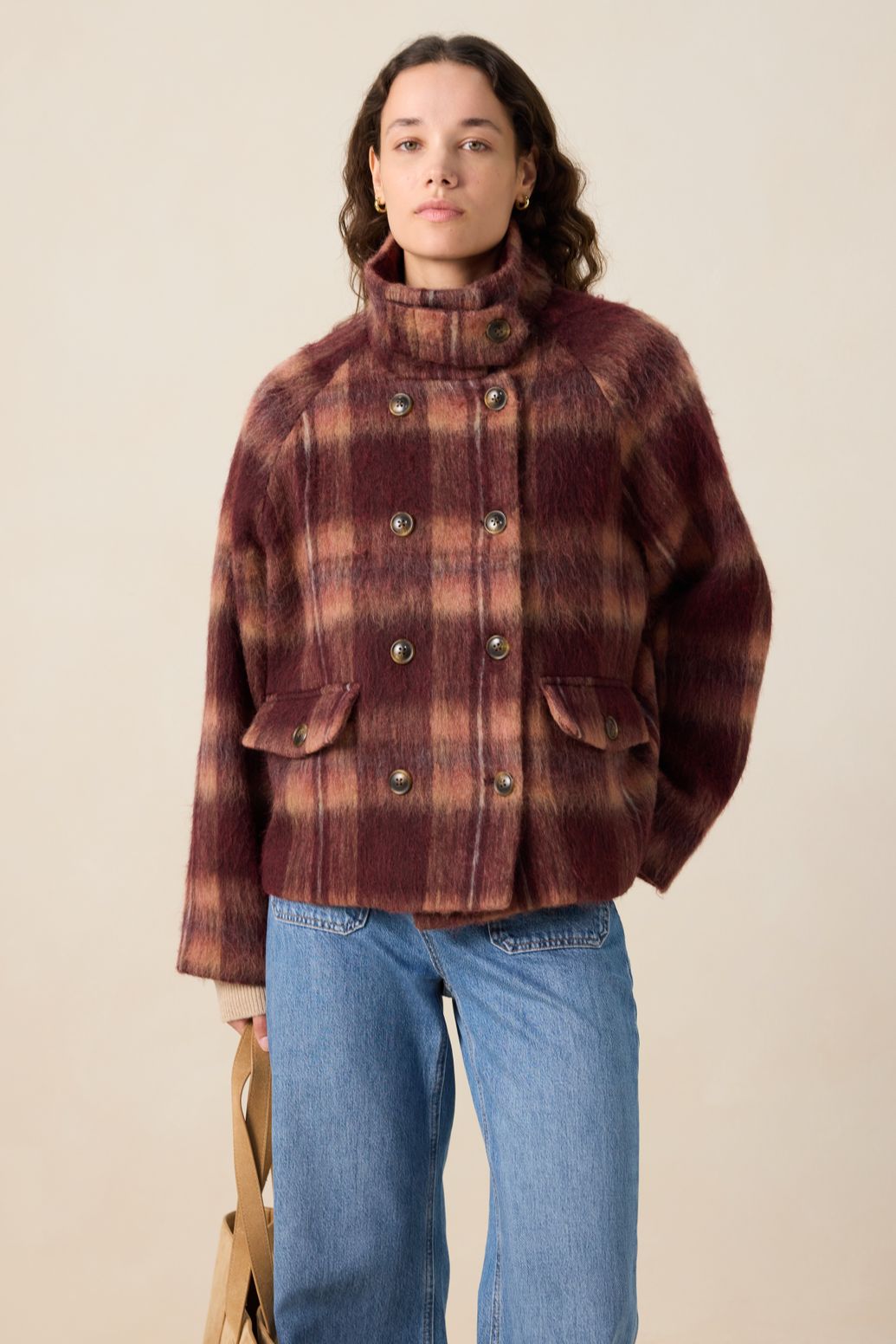 Karierte Jacke - dunkelrot