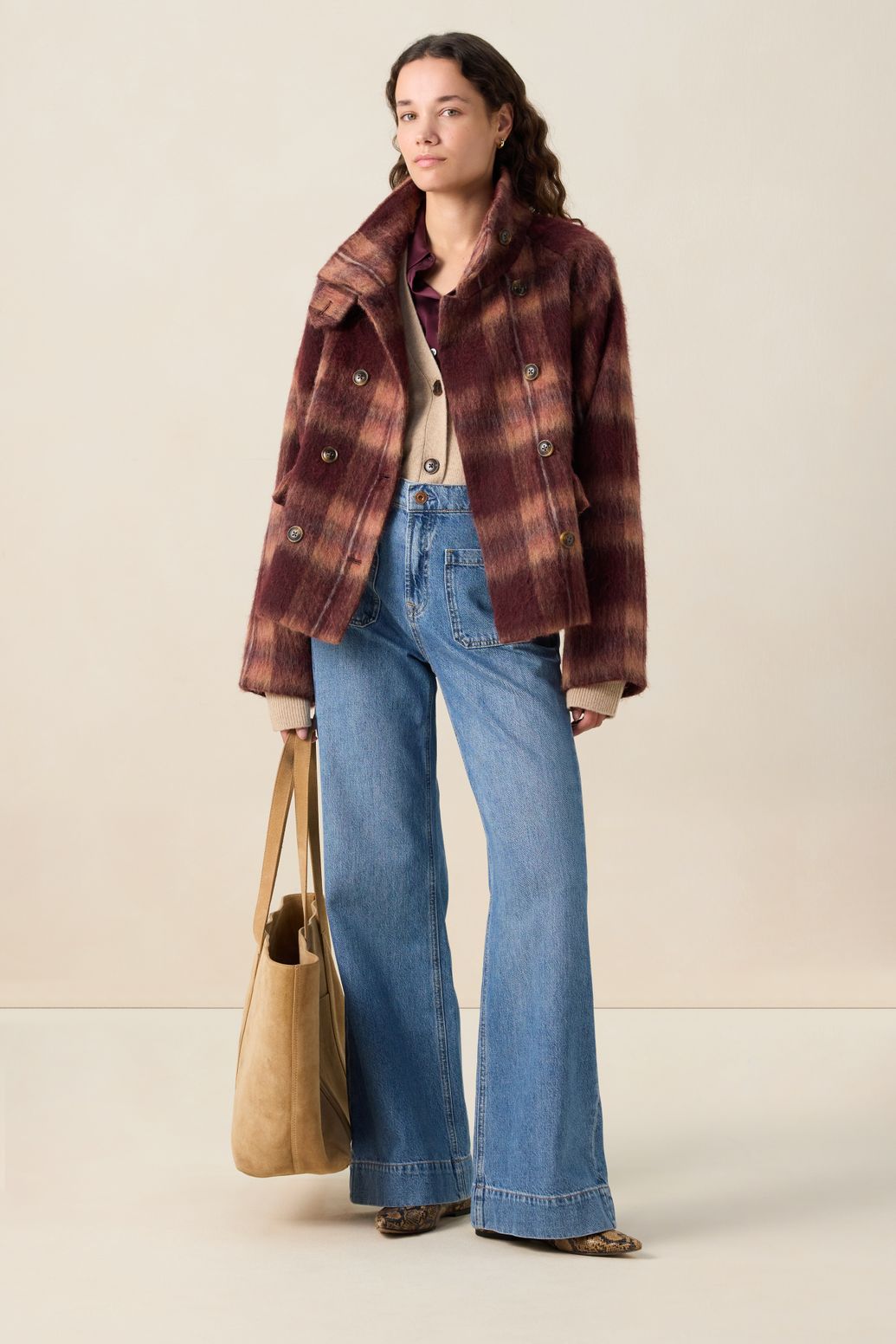 Karierte Jacke - dunkelrot