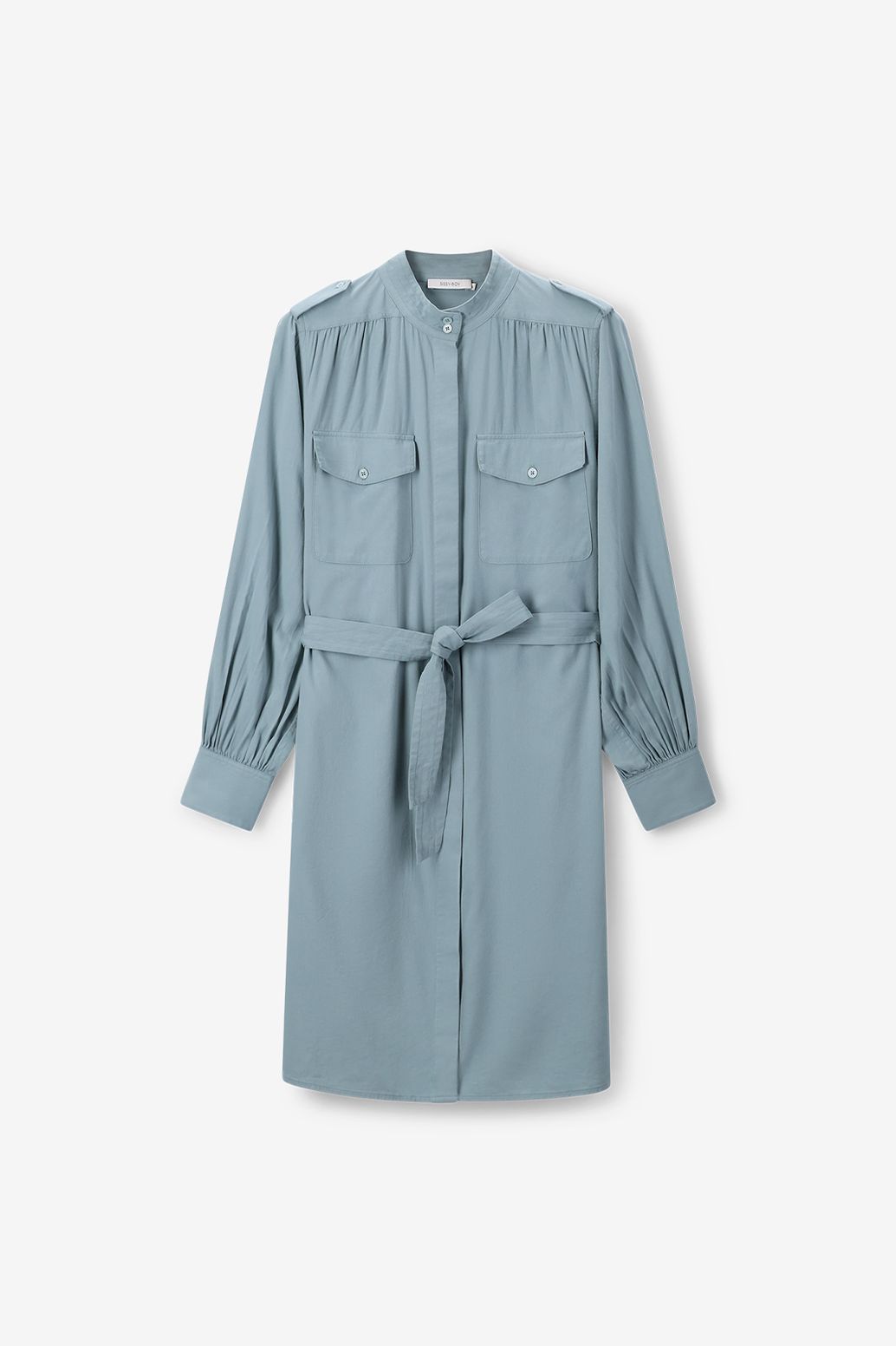 Blauwe midi jurk met ceintuur