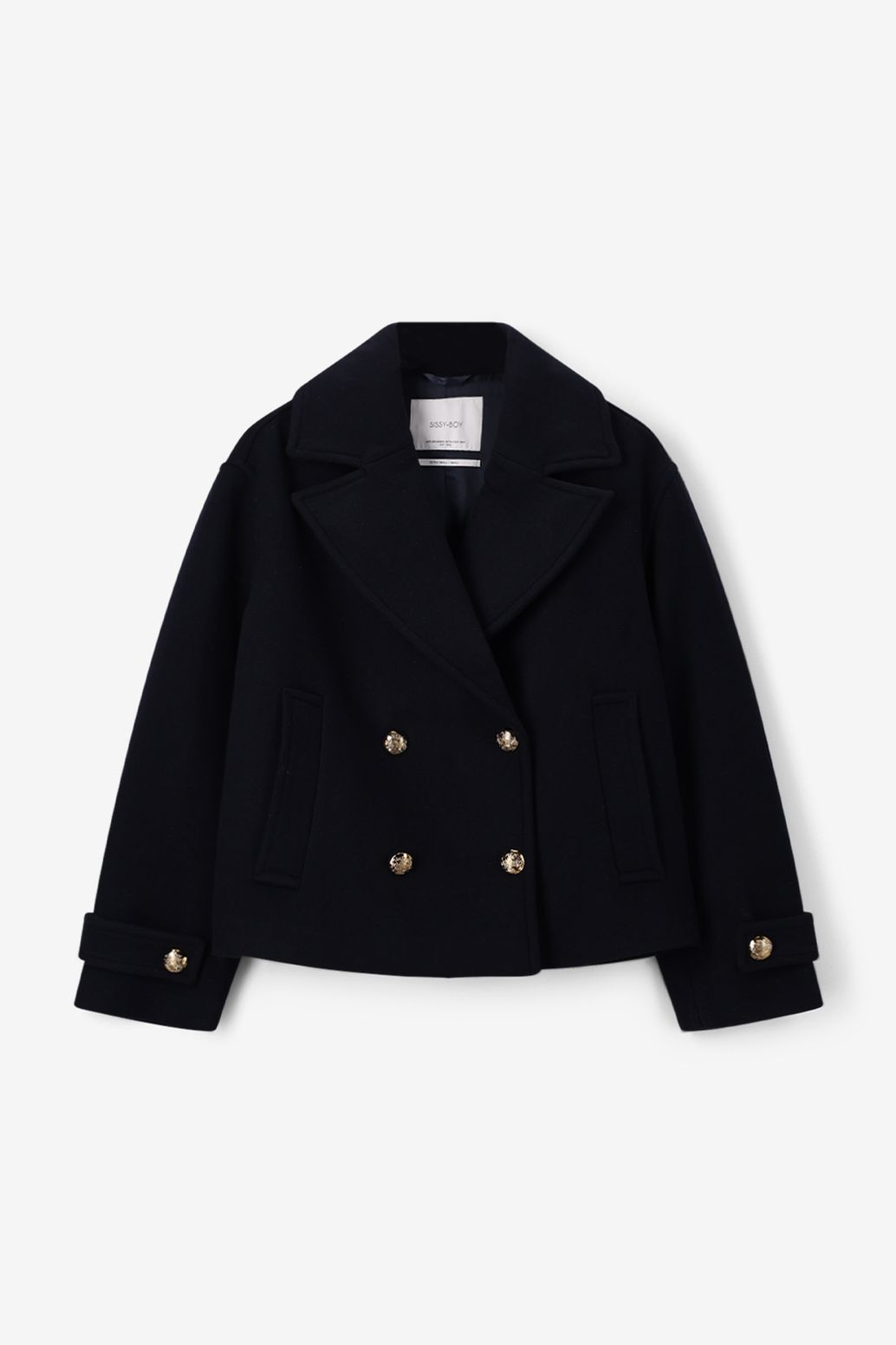 Donkerblauwe wollen peacoat jas