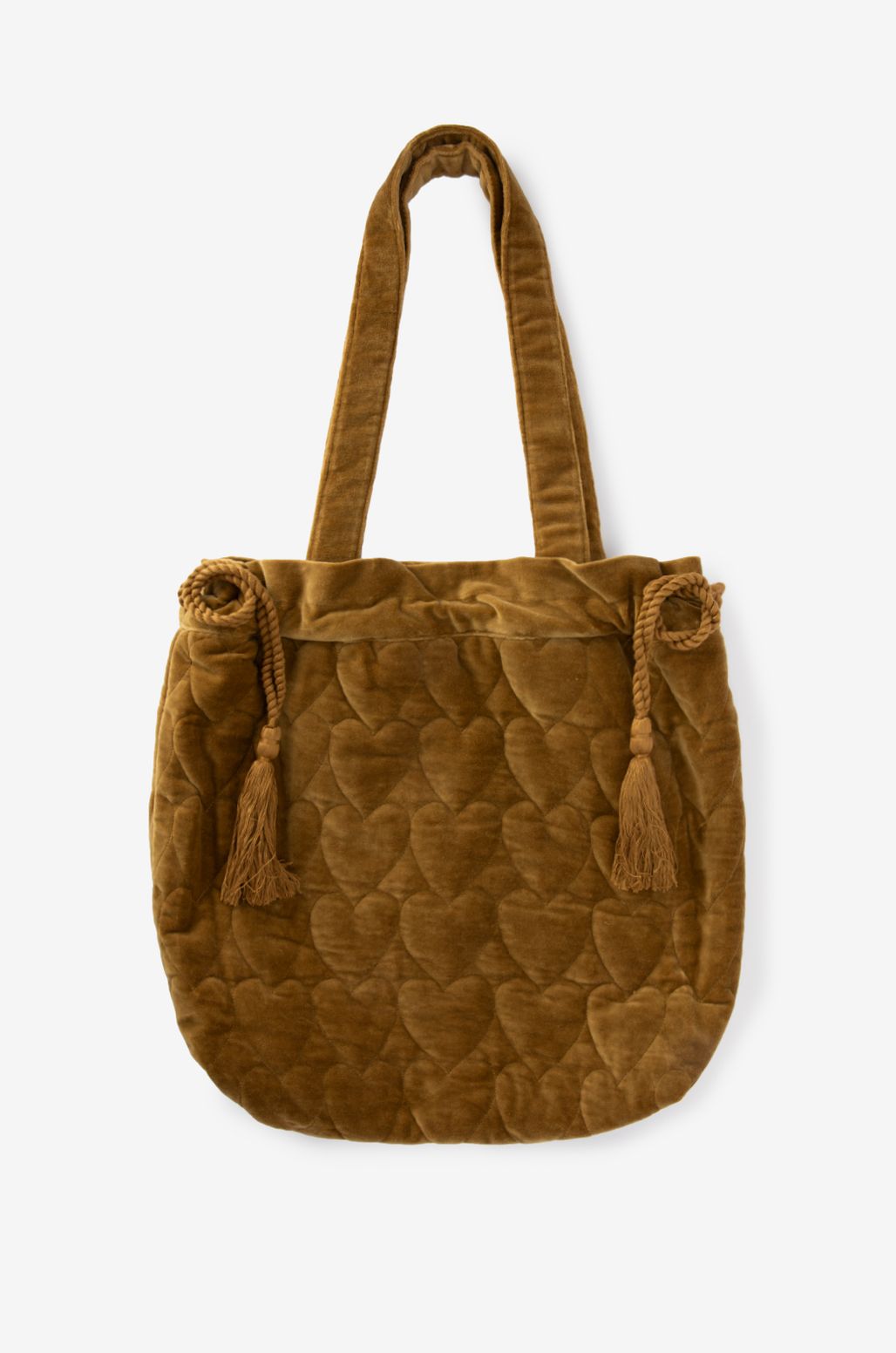 Donkergroene velvet shopper met hartjes