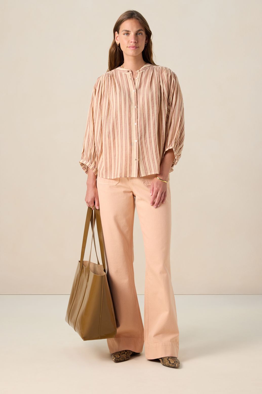 Blouse ample à rayures - beige
