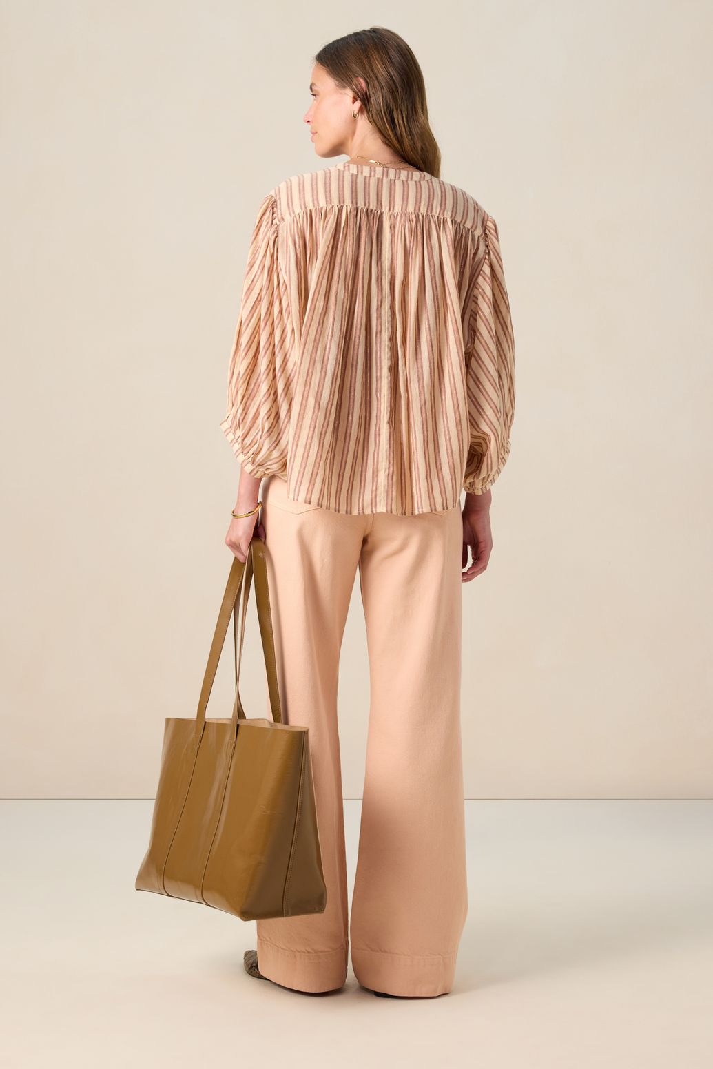 Blouse ample à rayures - beige