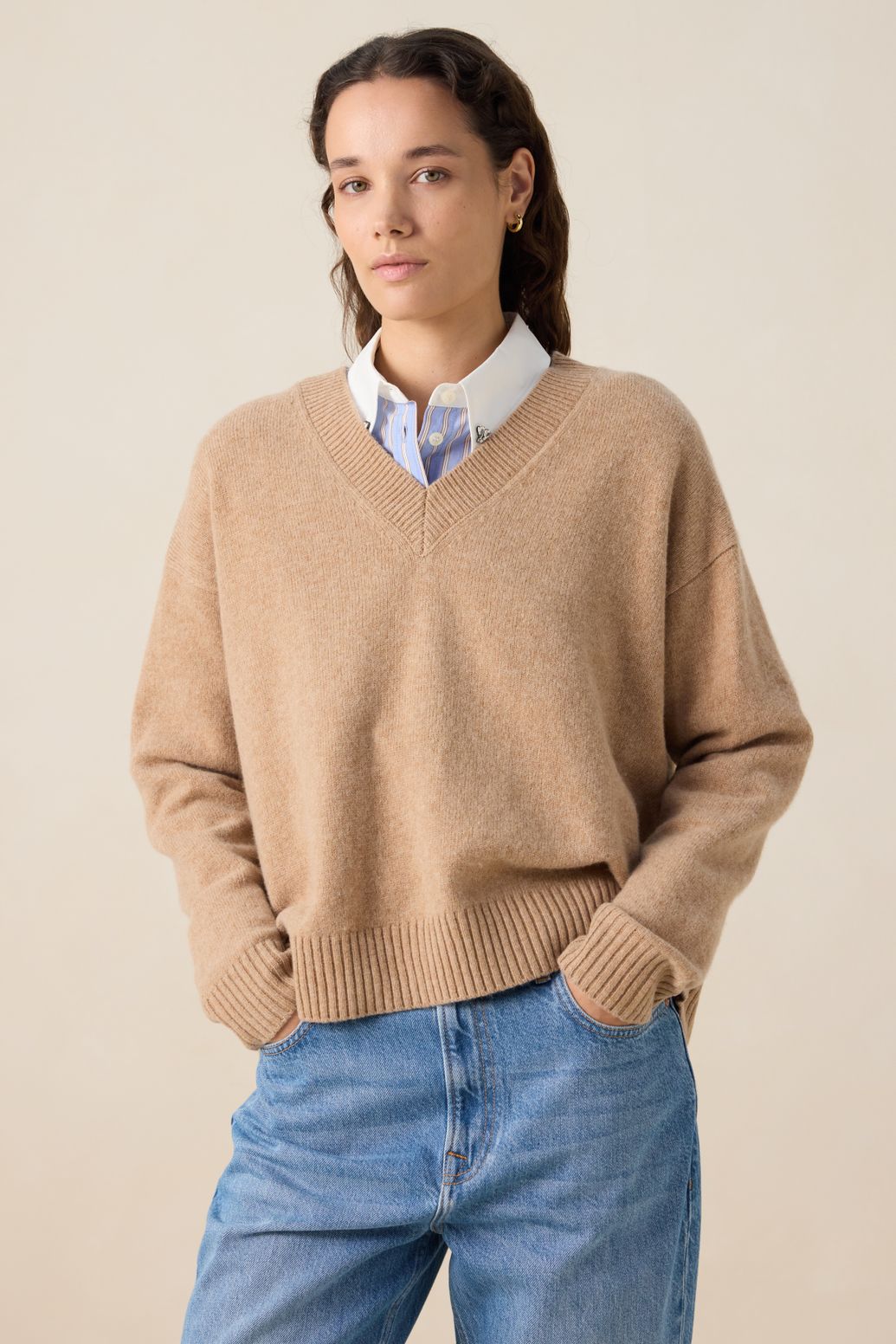 Pullover mit V-Ausschnitt - braun