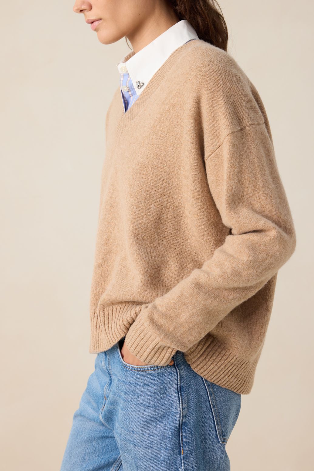 Pullover mit V-Ausschnitt - braun