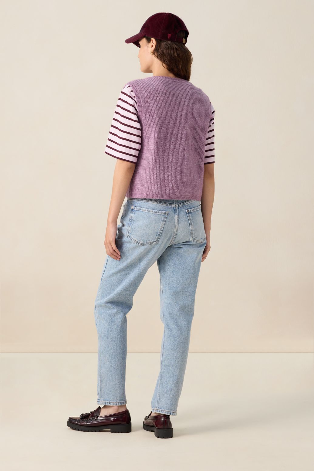 Strickweste mit Rüschen - flieder