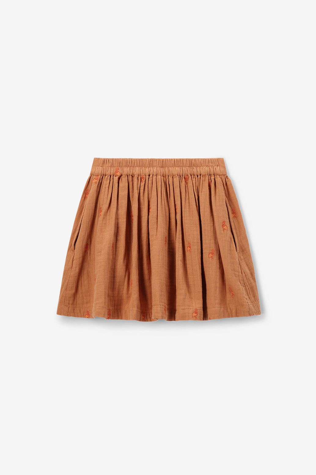 Rock mit Flamingo-Stickerei - hellbraun