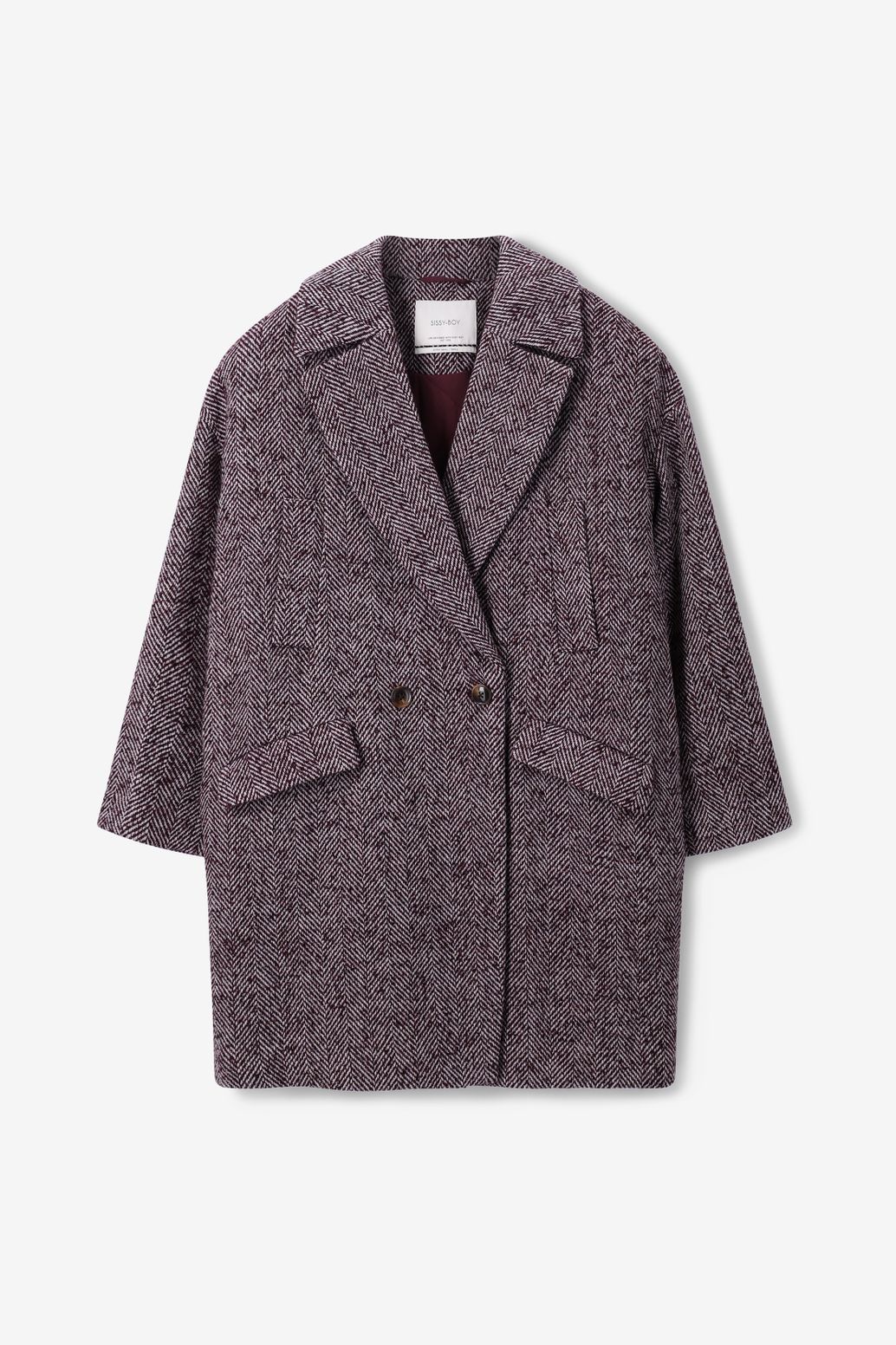 Mantel mit Fischgrätenmuster - dunkelrot
