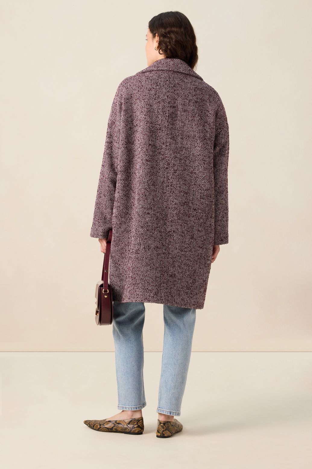 Mantel mit Fischgrätenmuster - dunkelrot
