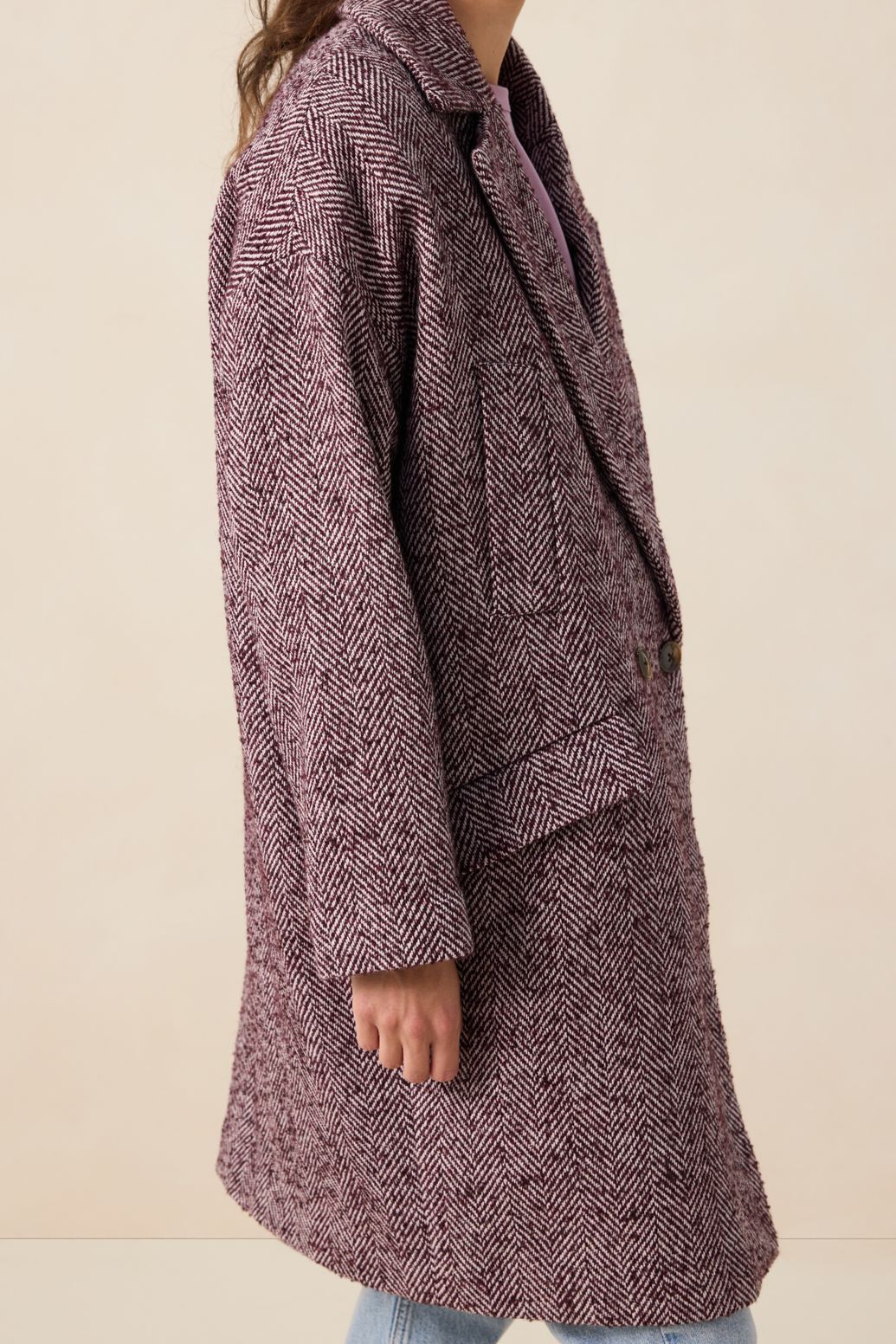 Mantel mit Fischgrätenmuster - dunkelrot