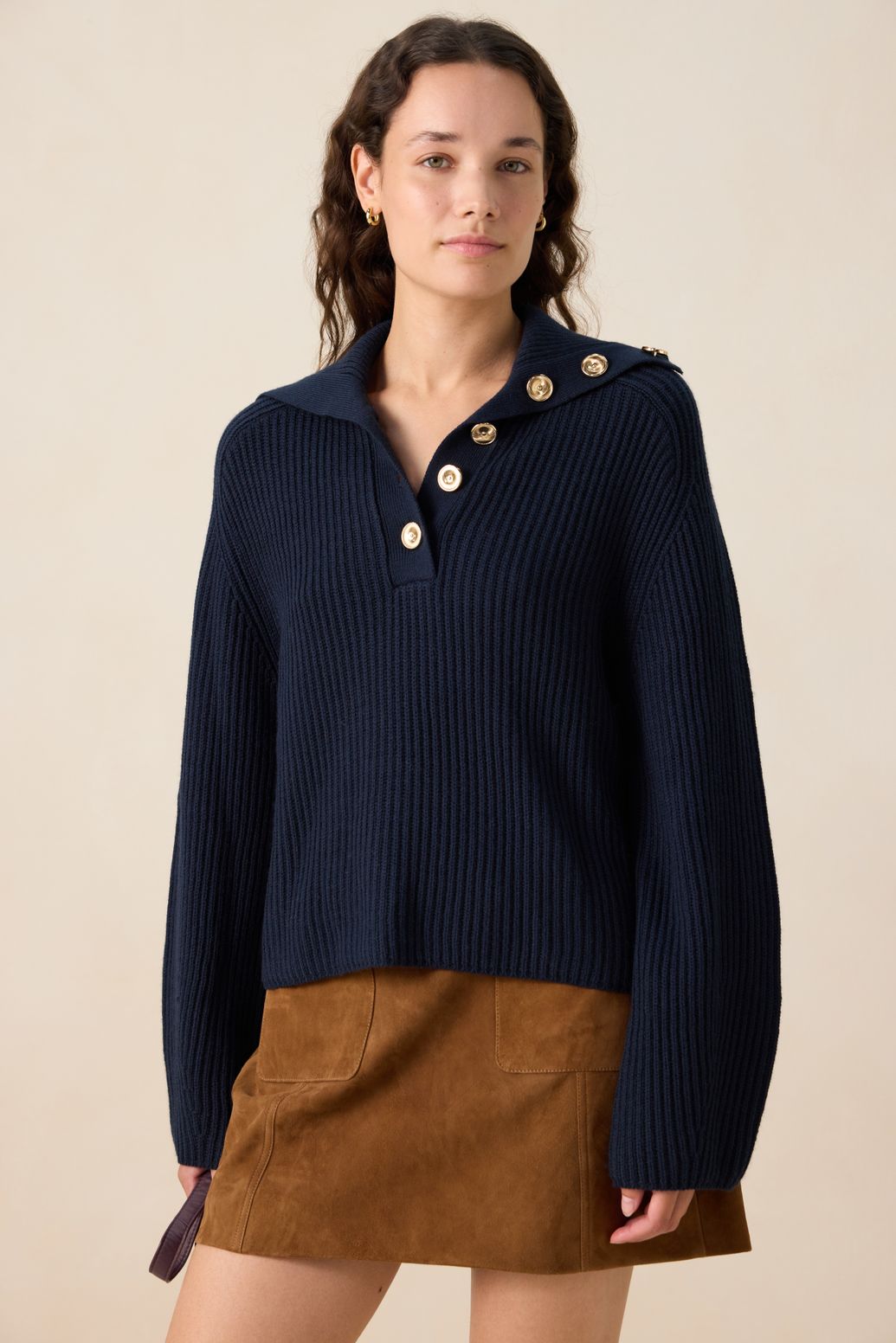 Pull avec boutons - bleu foncé