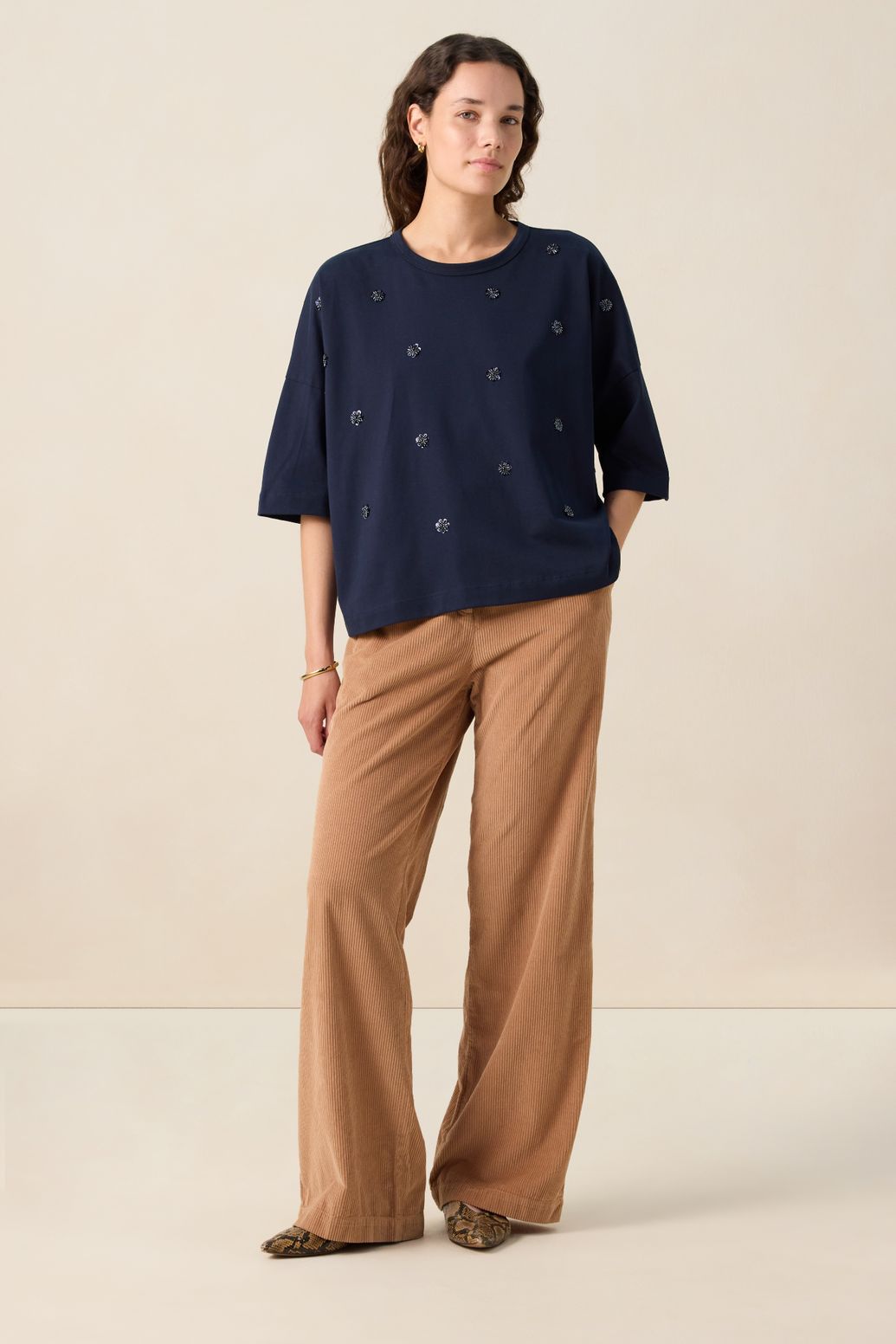 Bruine high waist wide leg corduroy broek