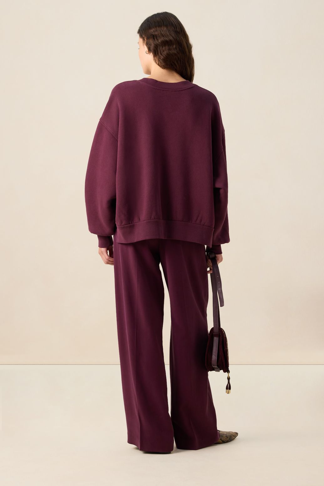 Sweat avec col V - rouge foncé