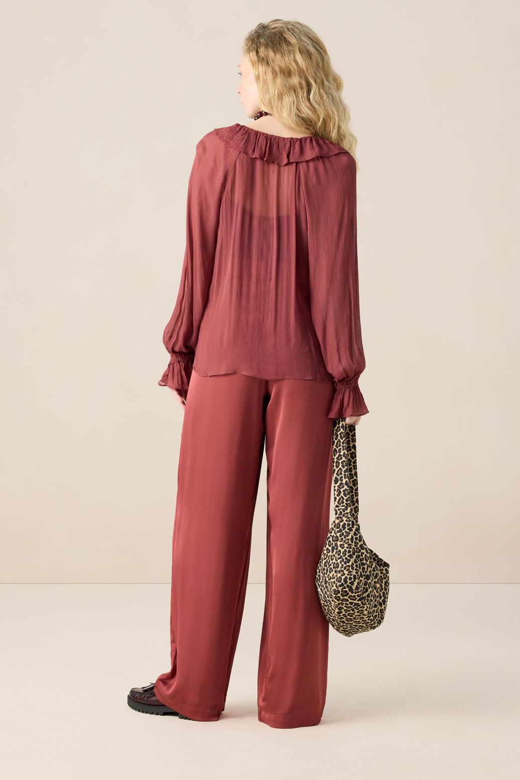 Pantalon taille haute jambes larges - rouge