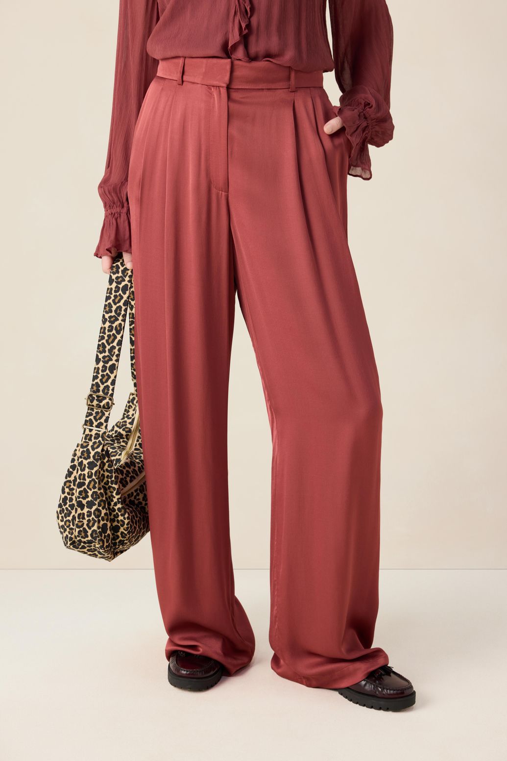 Pantalon taille haute jambes larges - rouge