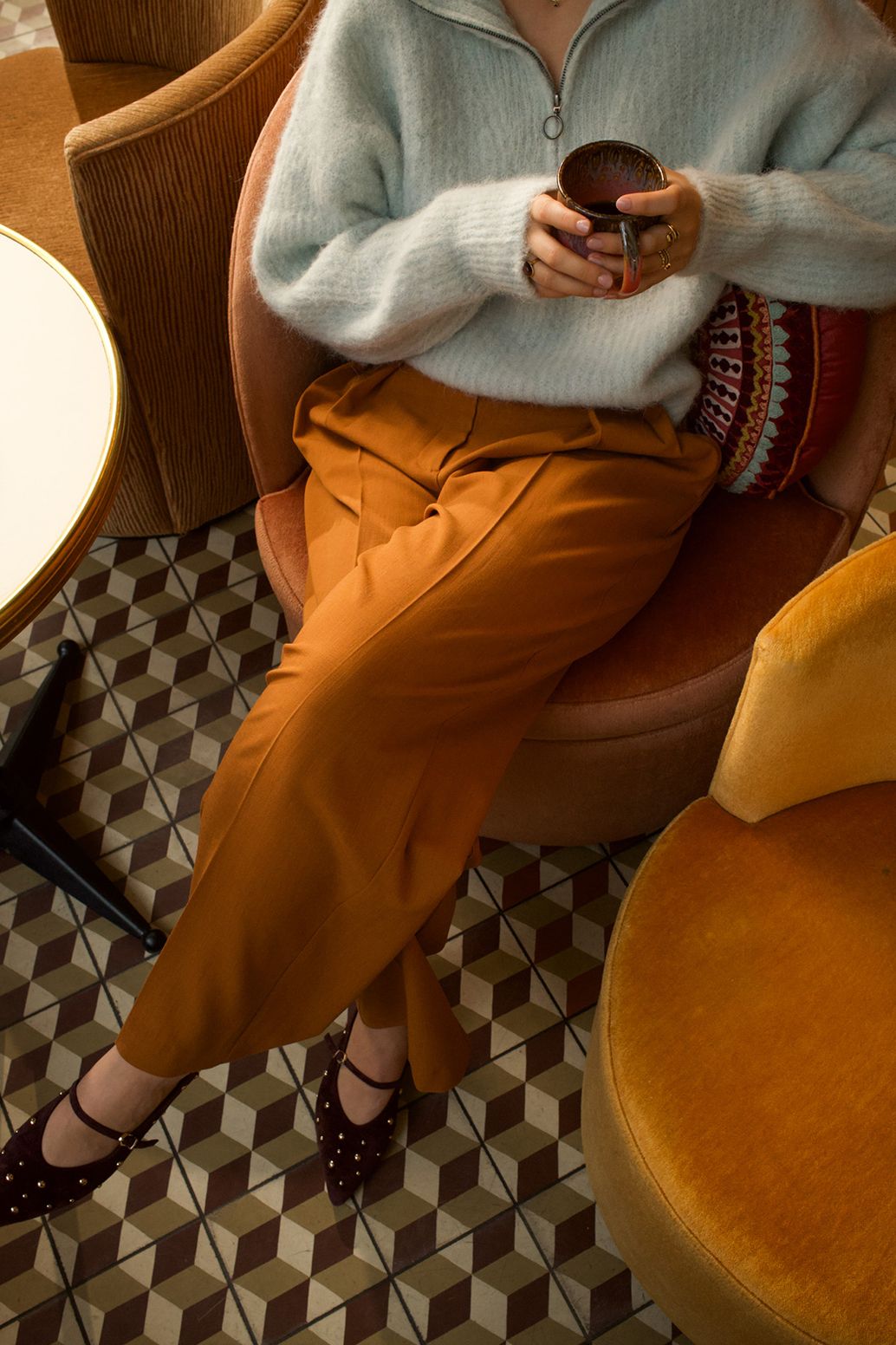 Bruine high waist wide leg broek