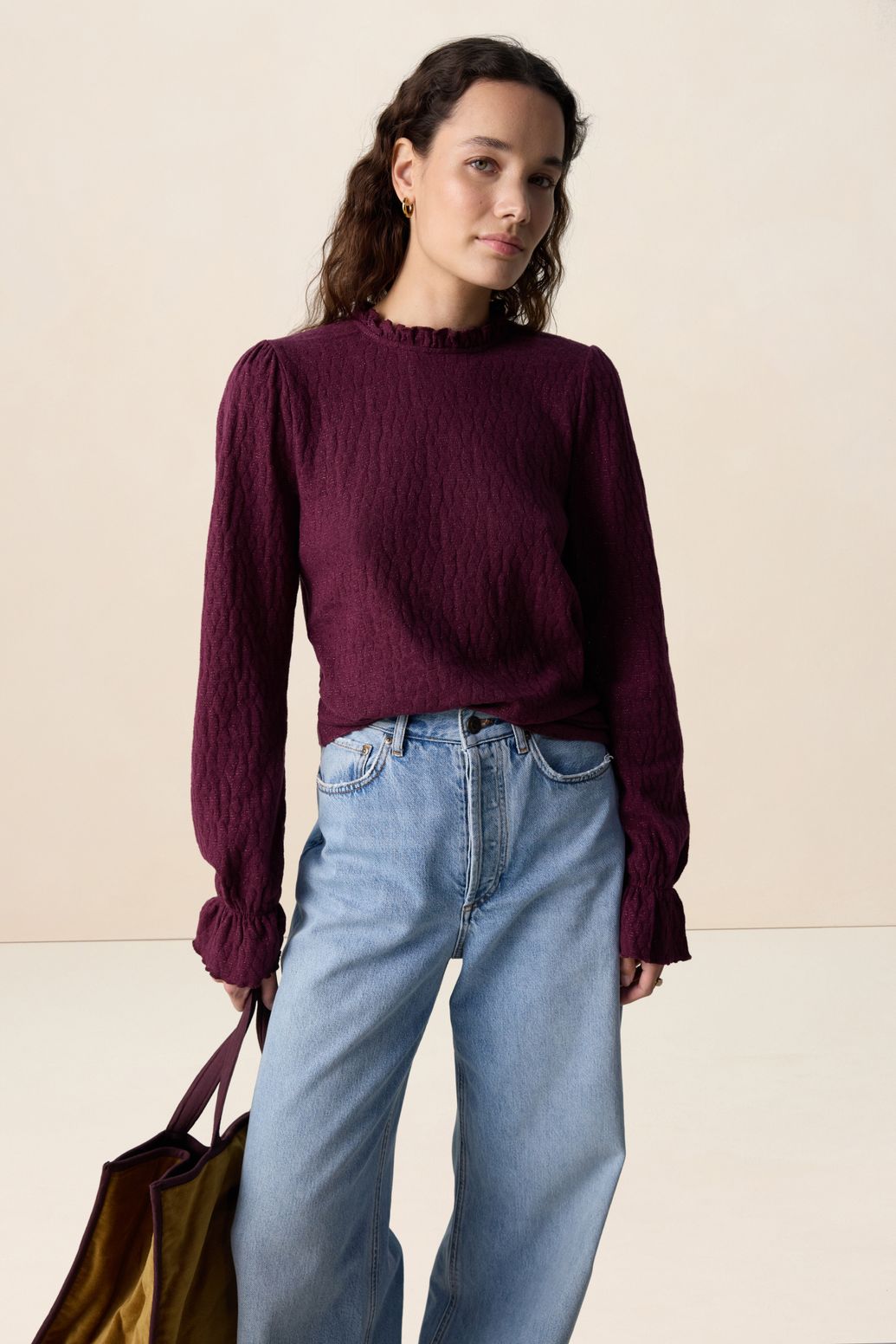 T-shirt avec lurex - rouge foncé