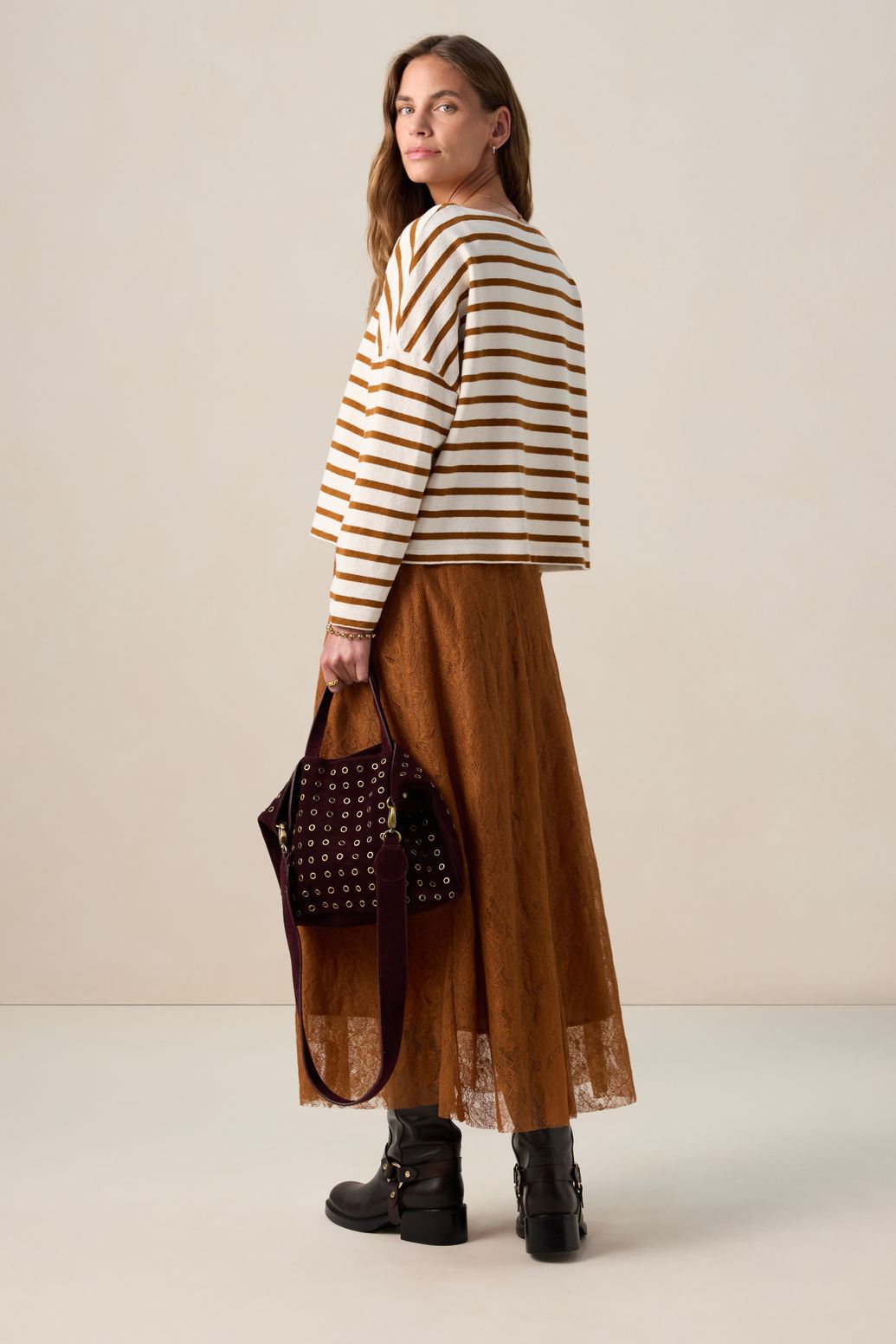 Bruine longsleeve met strepen