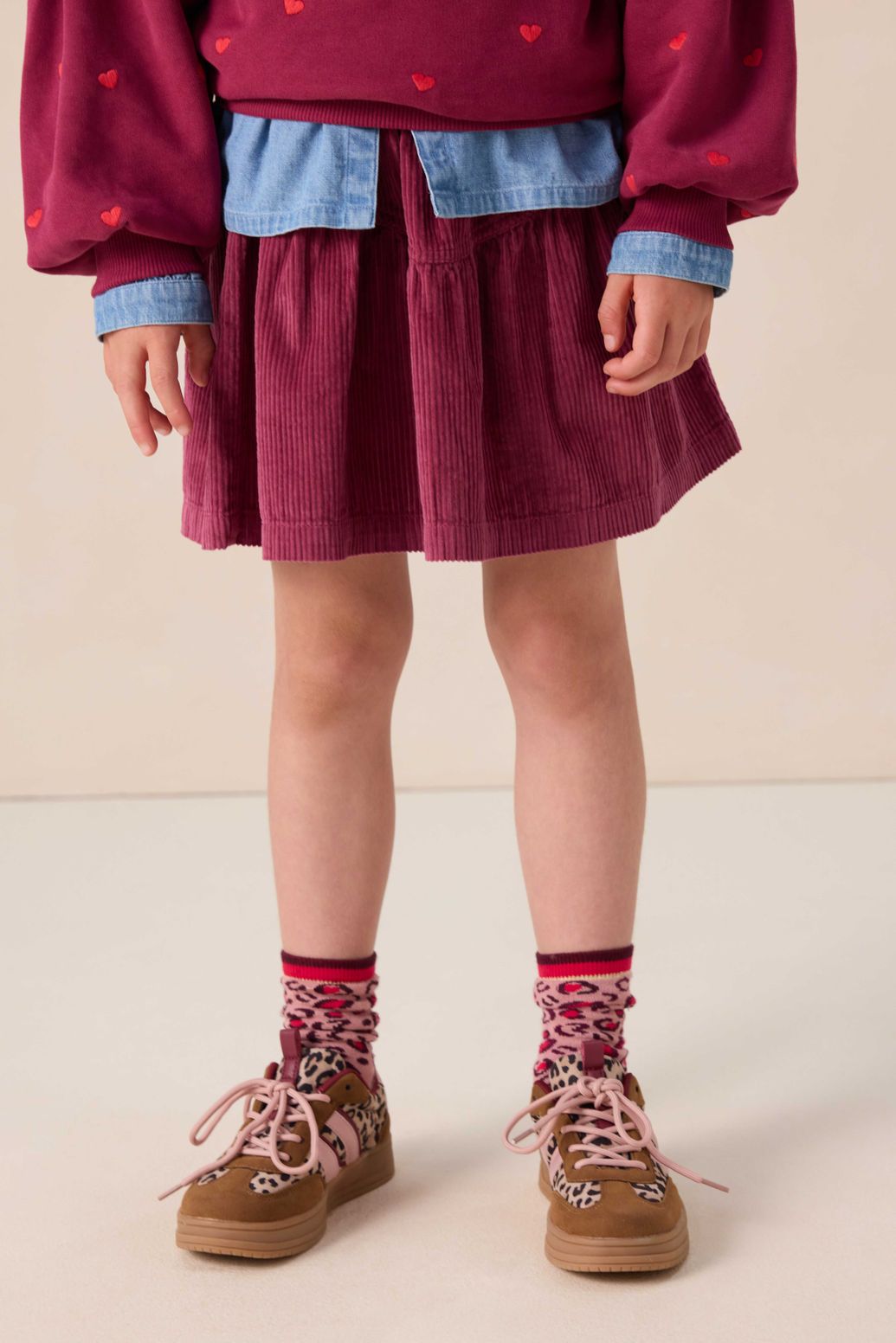 Donkerrode corduroy rok