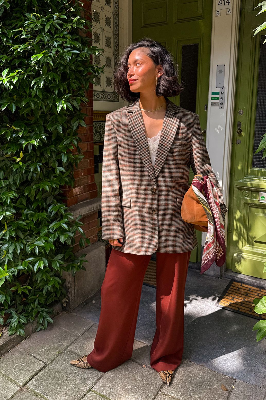 Donkerbruine geruite blazer