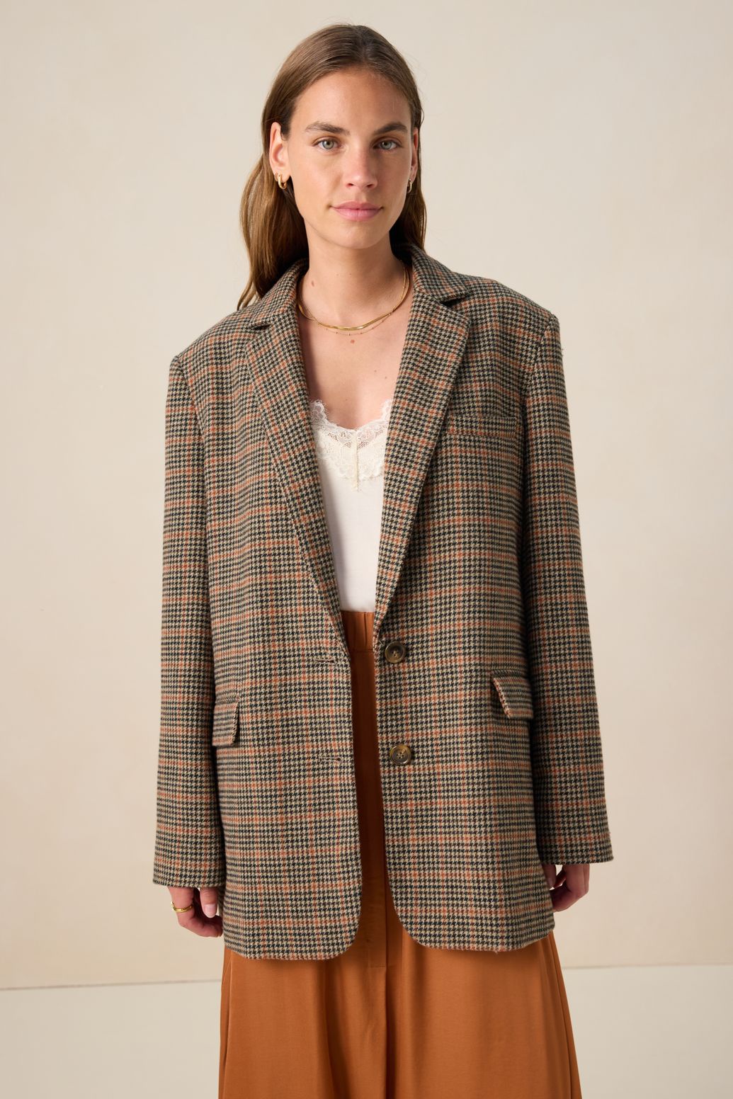 Donkerbruine geruite blazer