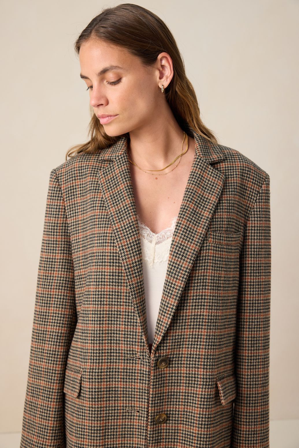 Donkerbruine geruite blazer