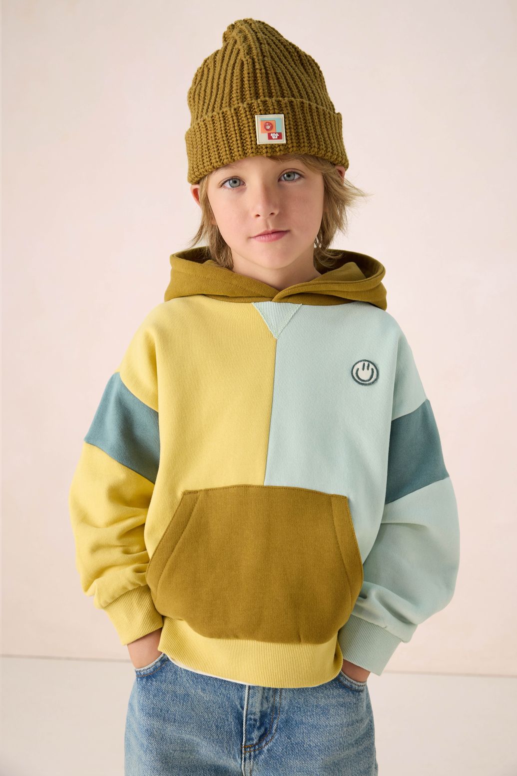 Sweat à capuche color block - jaune