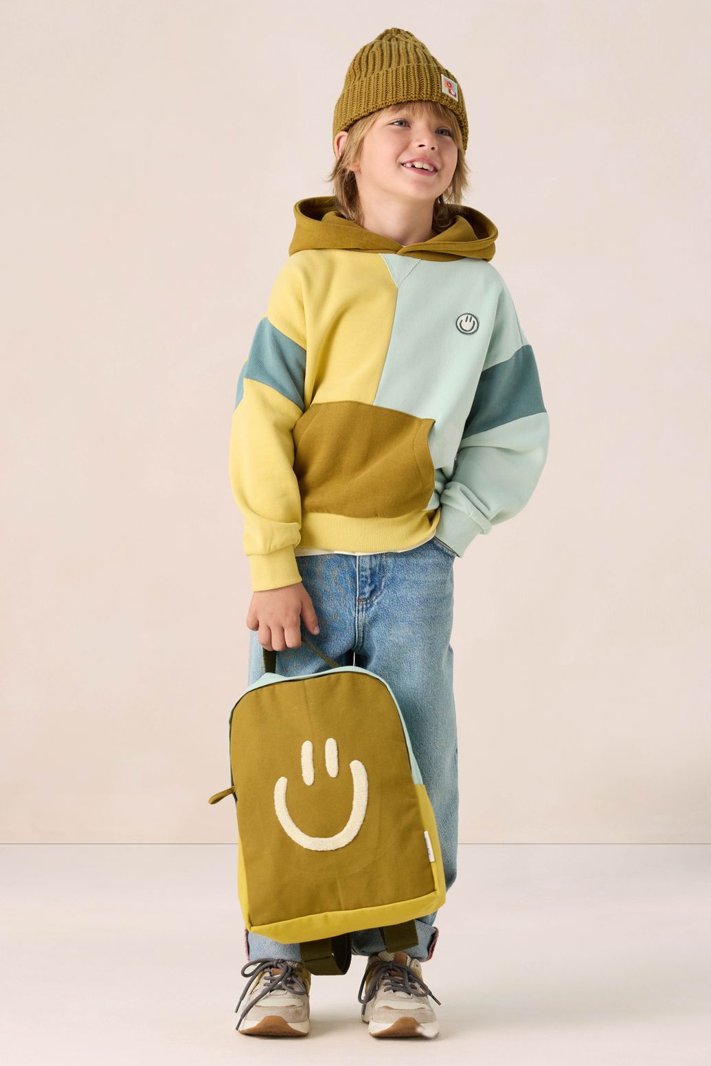 Sweat à capuche color block - jaune