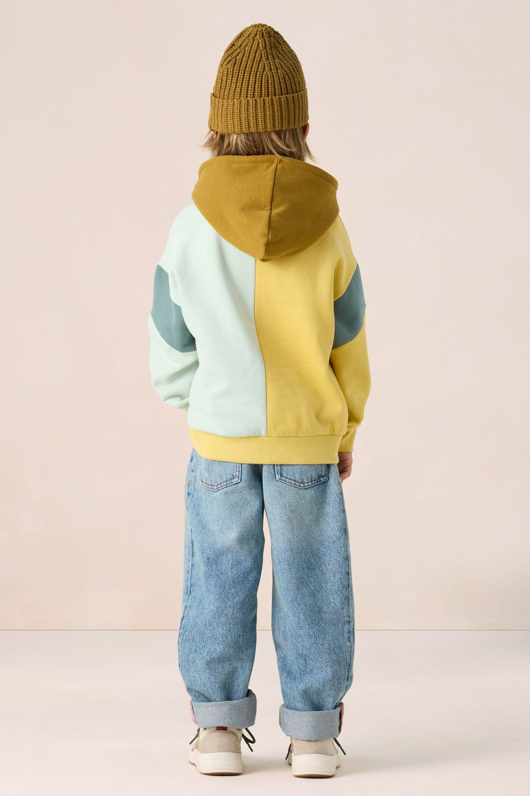 Sweat à capuche color block - jaune