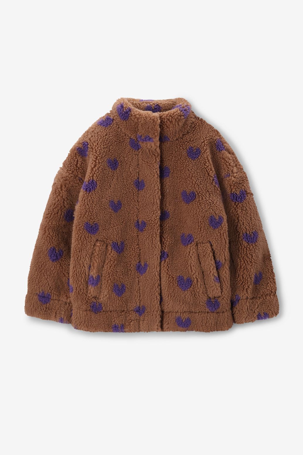 Bruine teddy jas met hartjes