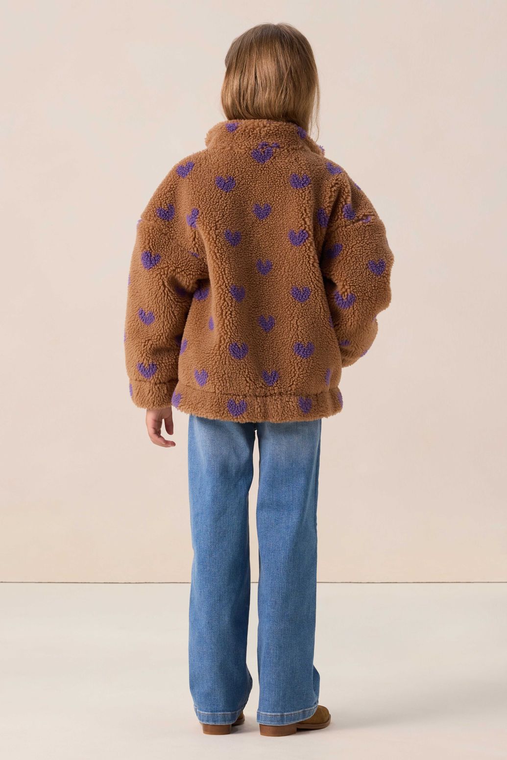 Bruine teddy jas met hartjes