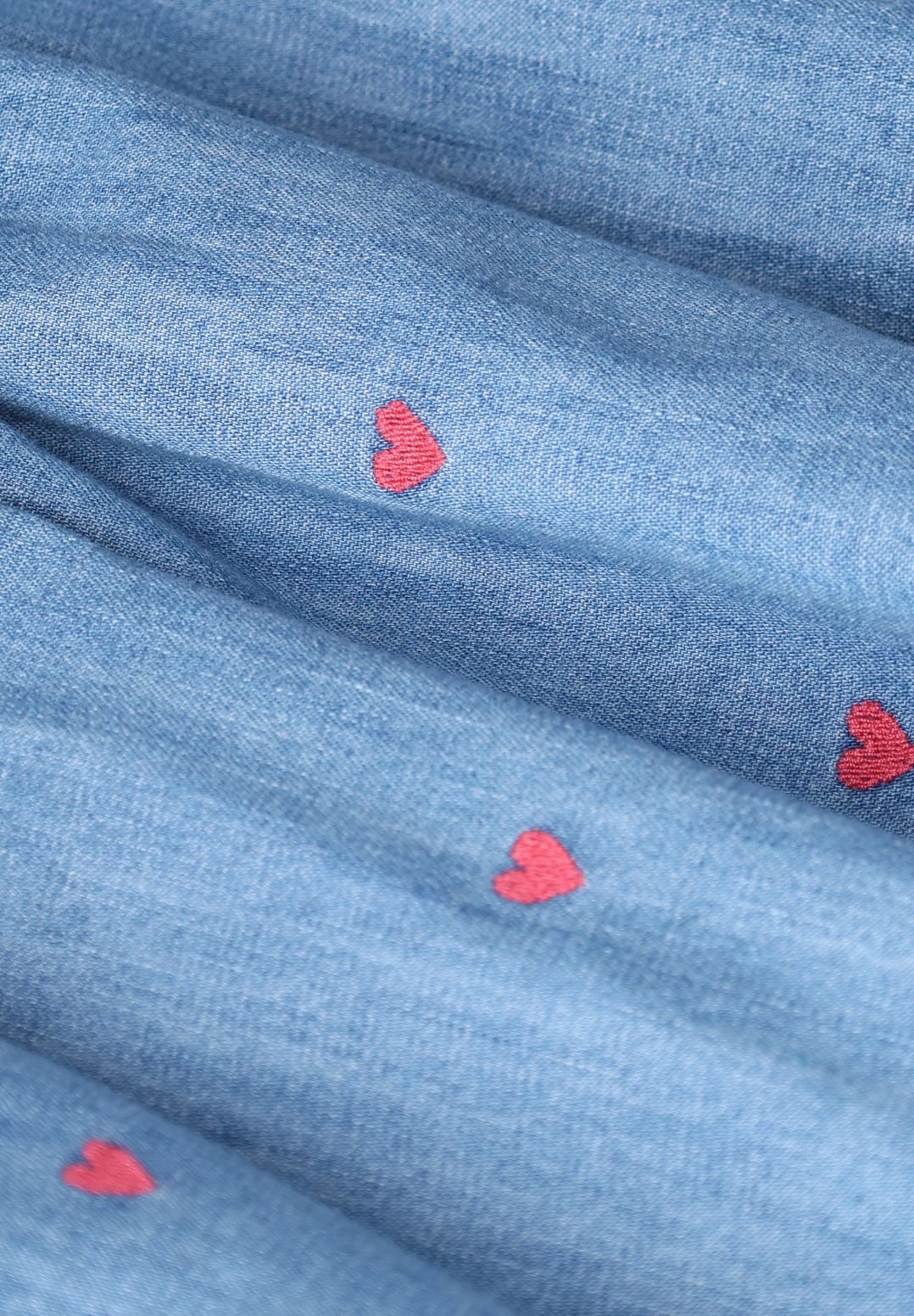 Blauwe denim rok met hartjes embroidery