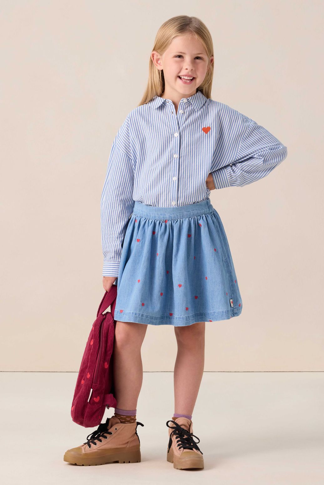 Blauwe denim rok met hartjes embroidery
